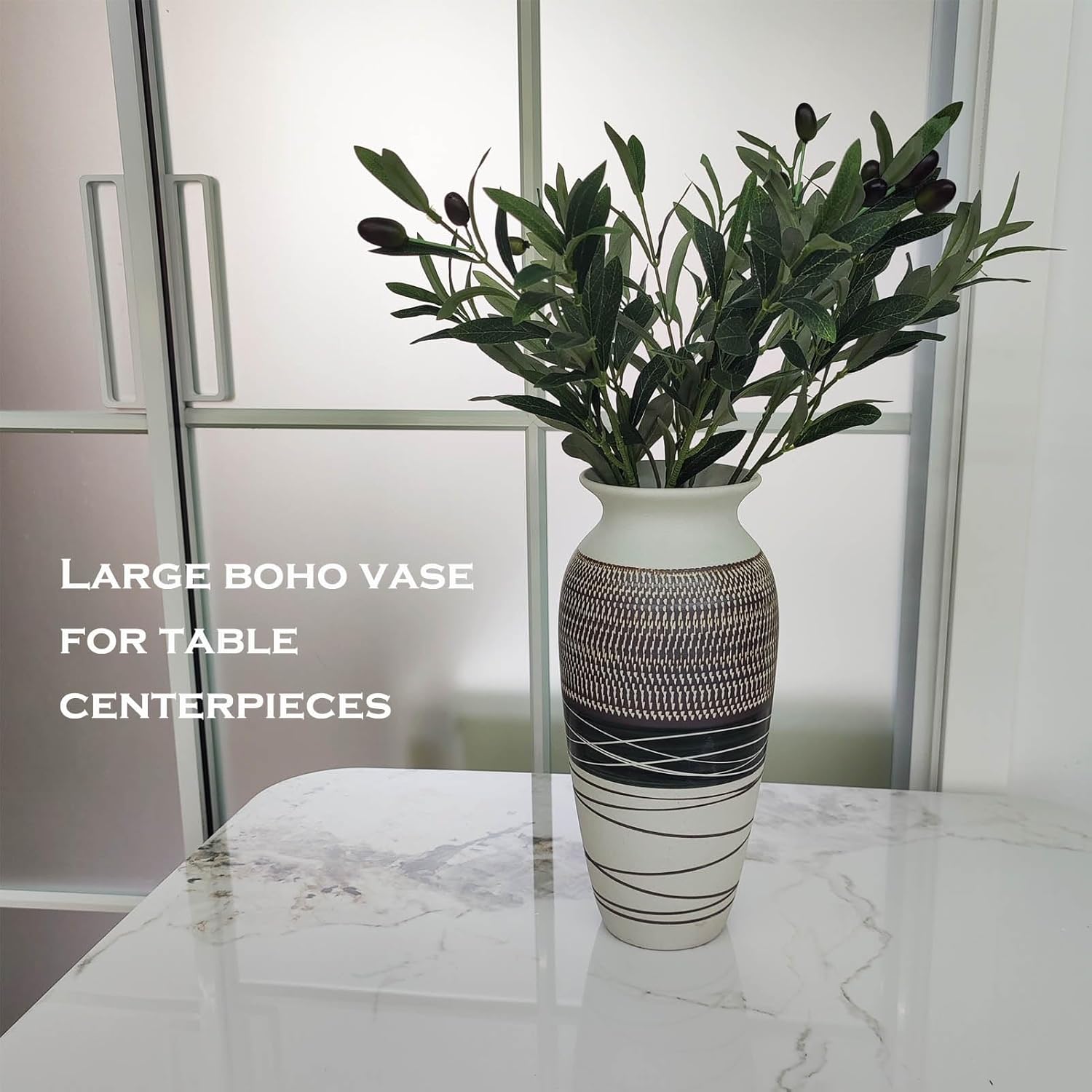 Ceramic Rustic Farmhouse Vase, 12.6" Large Vintage Flower vase for Home Decor, Tall Boho Textured Vases for Living Room, Table, Mantel, Shelf and Centerpieces Decor and Housewarming - Image 6