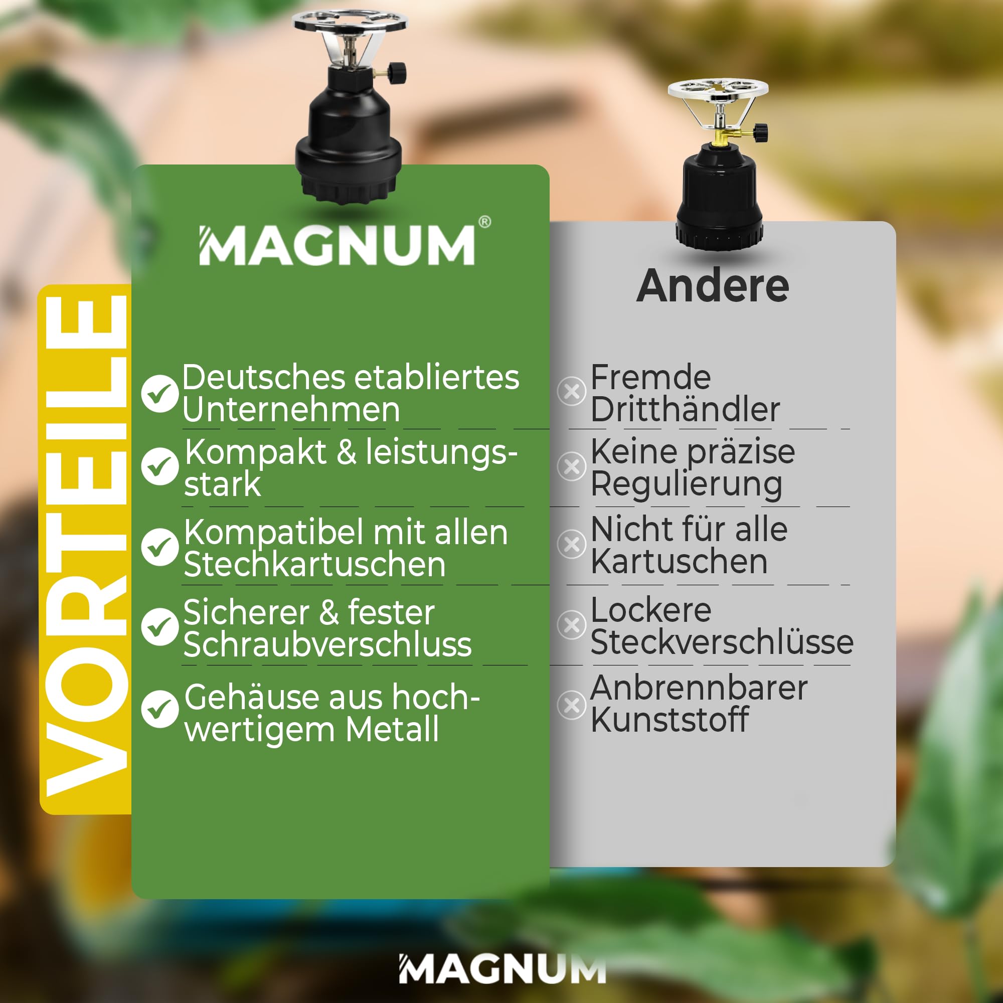 Magnum® Campingkocher inkl. 4 Gaskartuschen [Testnote: Sehr gut] Gaskocher schwarz - Camping Gaskocher stufenlos regulierbar - Gaskocher Camping (4 Kartuschen)
