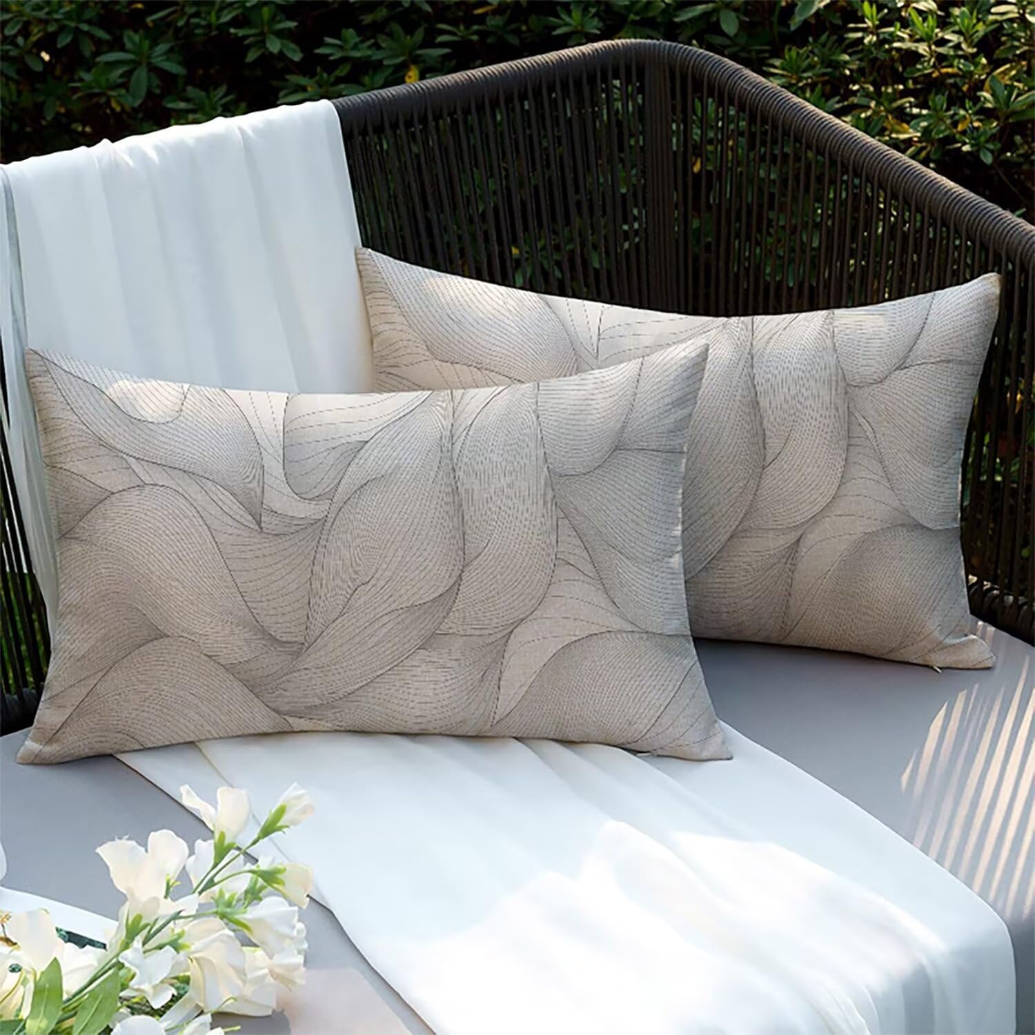 Housses de coussins lin 70x50cm imperméables Xlccaioo lot de 2 blancs pour jardin