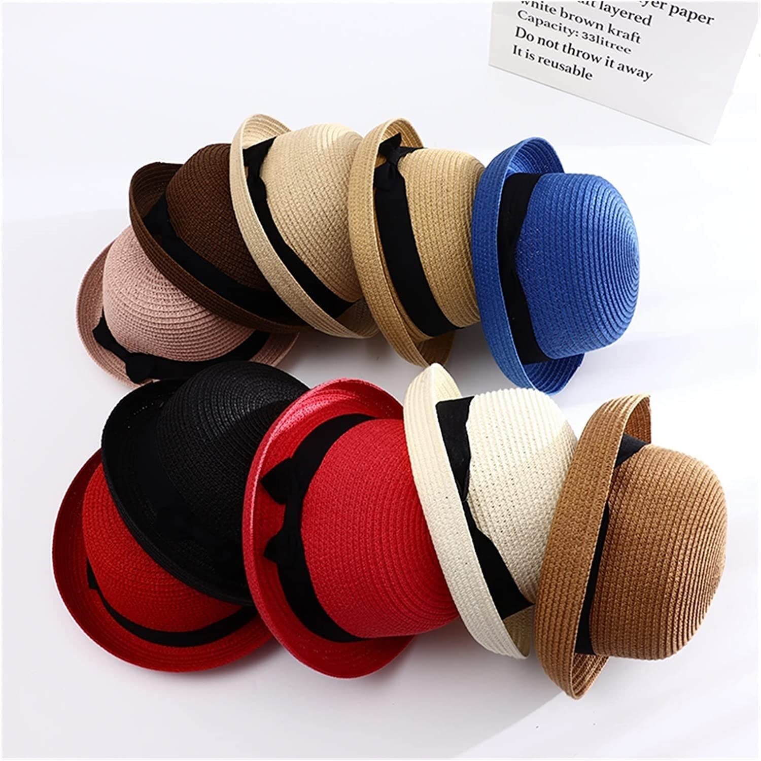 Accessorio Capelli Cappello di paglia con fiocco estivo Protezione UV da sole spiaggia donna in tweed Interno Ed Esterno