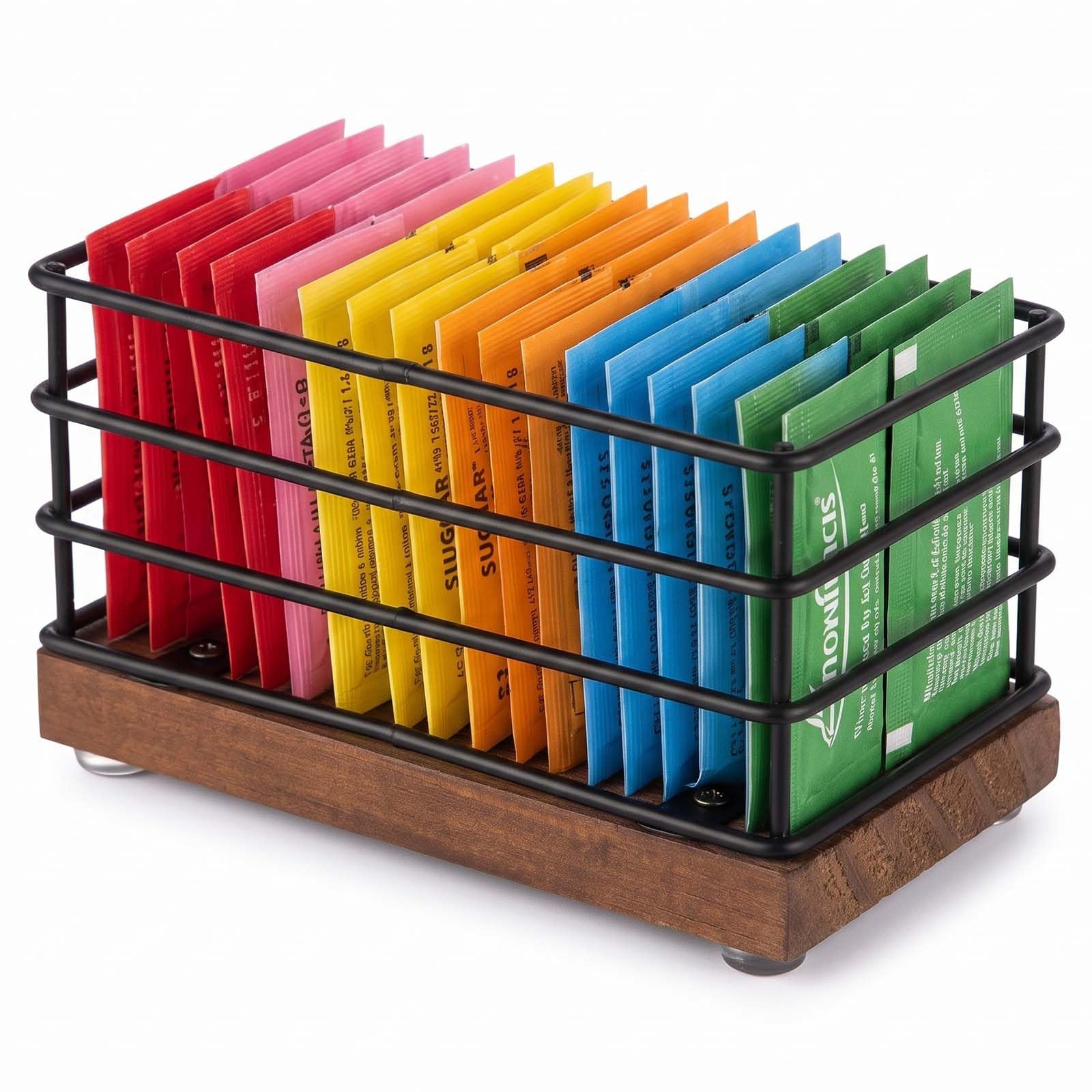 Geelin Sugar Packet Holder for Coffee Bar, 1 Slot, Wood Wire, Rustic Black