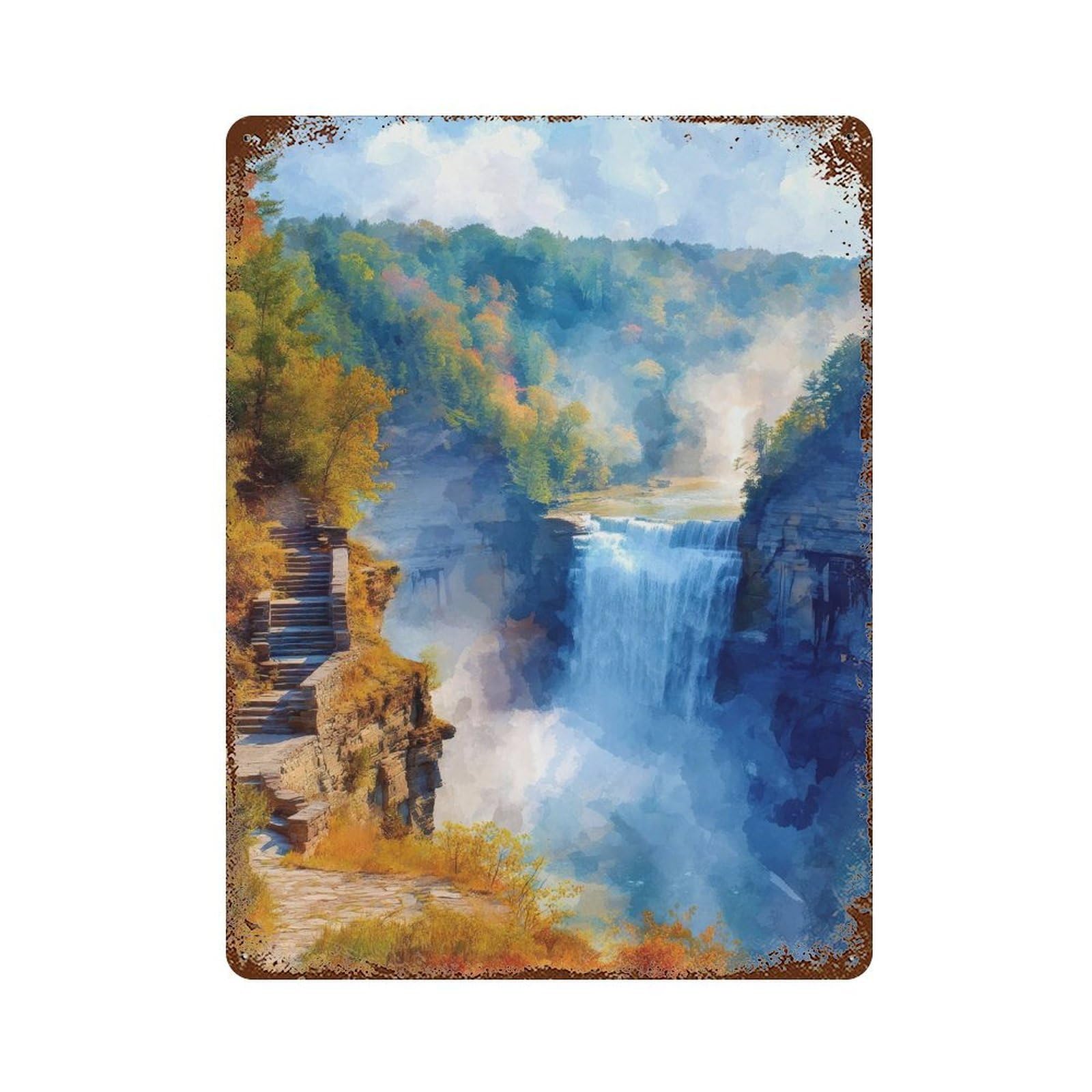 xiaoxiaoshen Letchworth State Park New York Travel Waterfall NY Nature Wall Decor Art Metal Tin Poster Modern Home Decor Art Home Bar Shop Decorations Vintage Sign 40x30cm