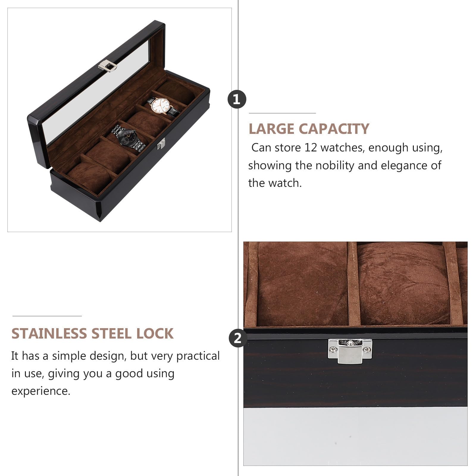 Elegante Uhrenbox aus Mdf mit Glas und Klavierlack Uhrenaufbewahrungsbox für Zuhause und Reise Schützt Uhr und Schmuck mit Klassischem Design