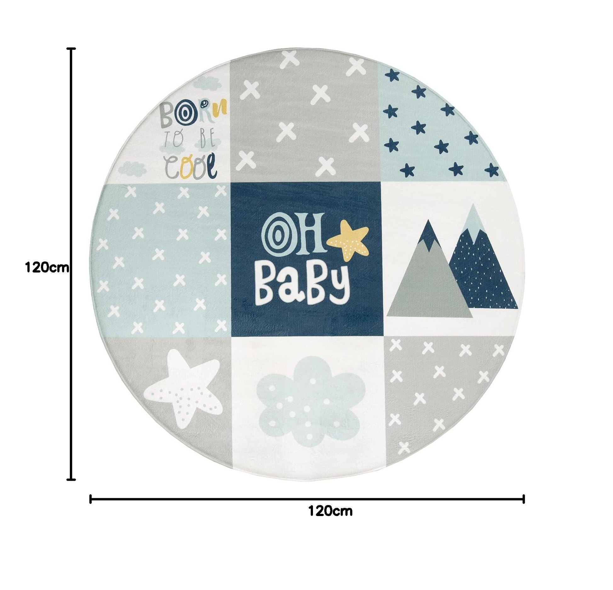 Paco Home Tappeto Bambini Rotondo Cameretta Femmine Maschi Stella Luna Elefante Arcobaleno, Dimensione:Ø 120 cm tondo, Colore:Blu