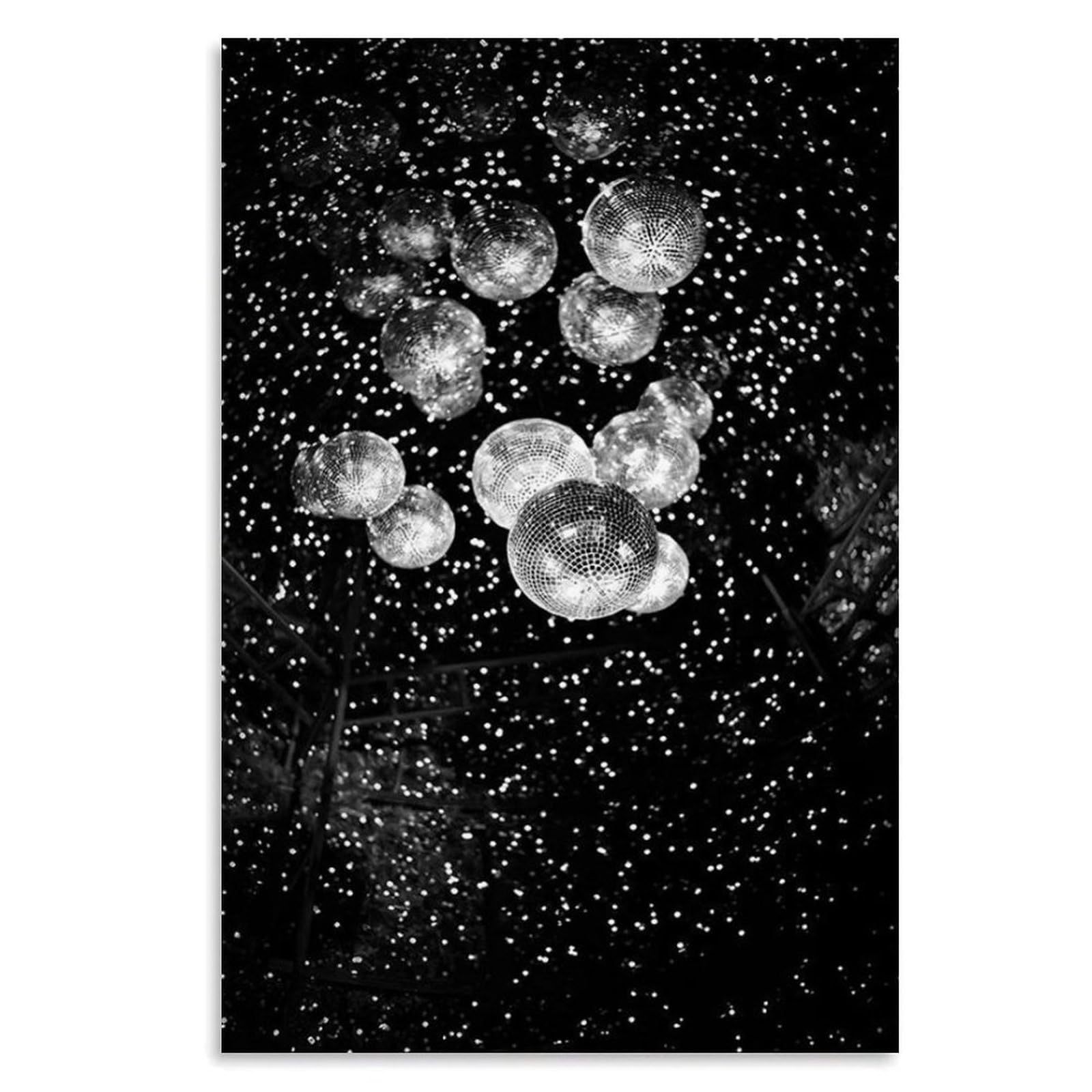 Black And White Disco Ball Poster Funky Retro Disco Posters Vintage Disco Ball Painting Trendy Party Wall Art for Modern Bar Dorm Bedroom Decor Unframe-style 24x36inch(60x90cm)