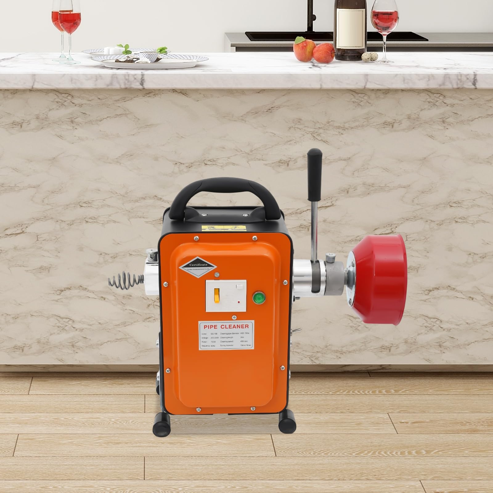 Rohrreinigungsmaschine 750W, 20m Spirale, Elektrischer Abflussreiniger mit FI-Schutz, Rohrreinigungsspirale Ø16mm & Ø10mm für Rohre Ø20-150mm, 400 U/min, für Haushalt, Restaurant, Fabrik, Schule