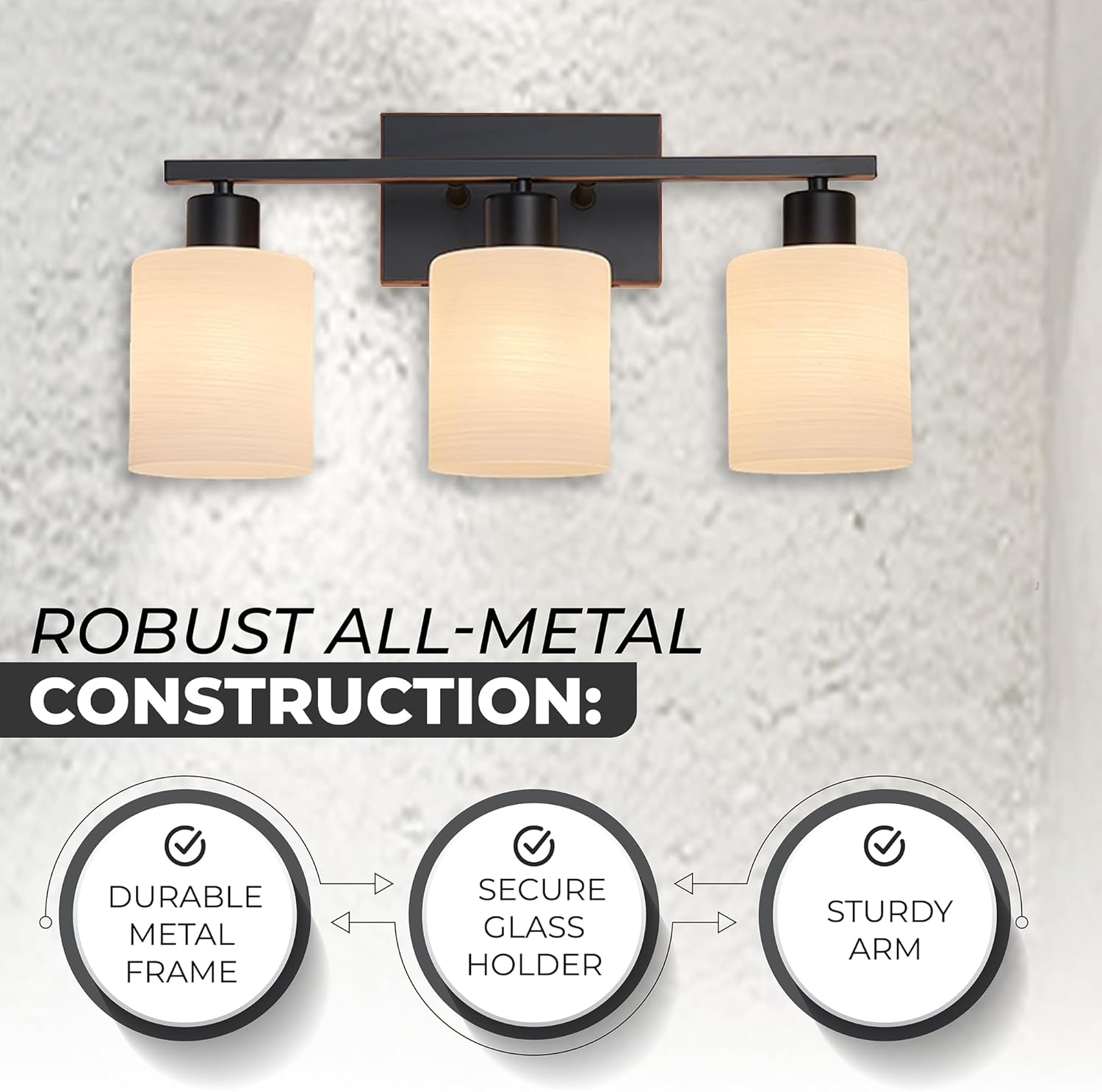 The Door Bull Modern Bathroom Vanity Light, Milky White Glass Shades, Wall Sconce for Bedroom & Living Room, E26 Socket, Over Mirror Lighting Fixture (Oil Rubbed Bronze, 3 Lights)