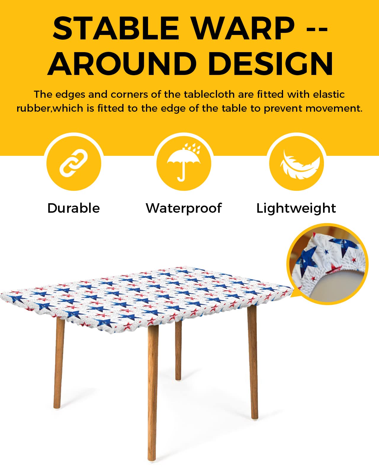 Independence Day Fitted Table Covers for 6 Foot Tables, Watercolor Blue Red Star National Flag Day Elastic Table Cover Rectangle 32