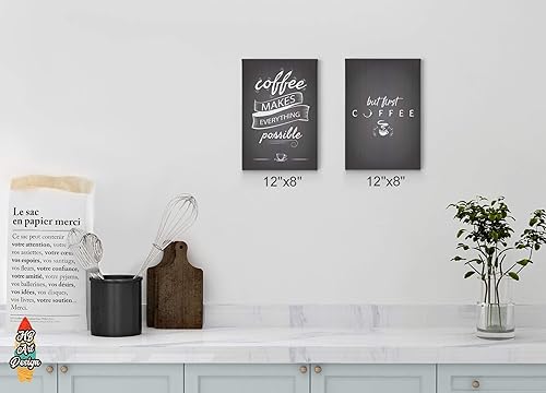 Miniatura 2 de HB Art Design Coffee Makes Everything Possible and But First Coffee - Juego de 2 paneles de impresión en lienzo, arte de pared, decoración de