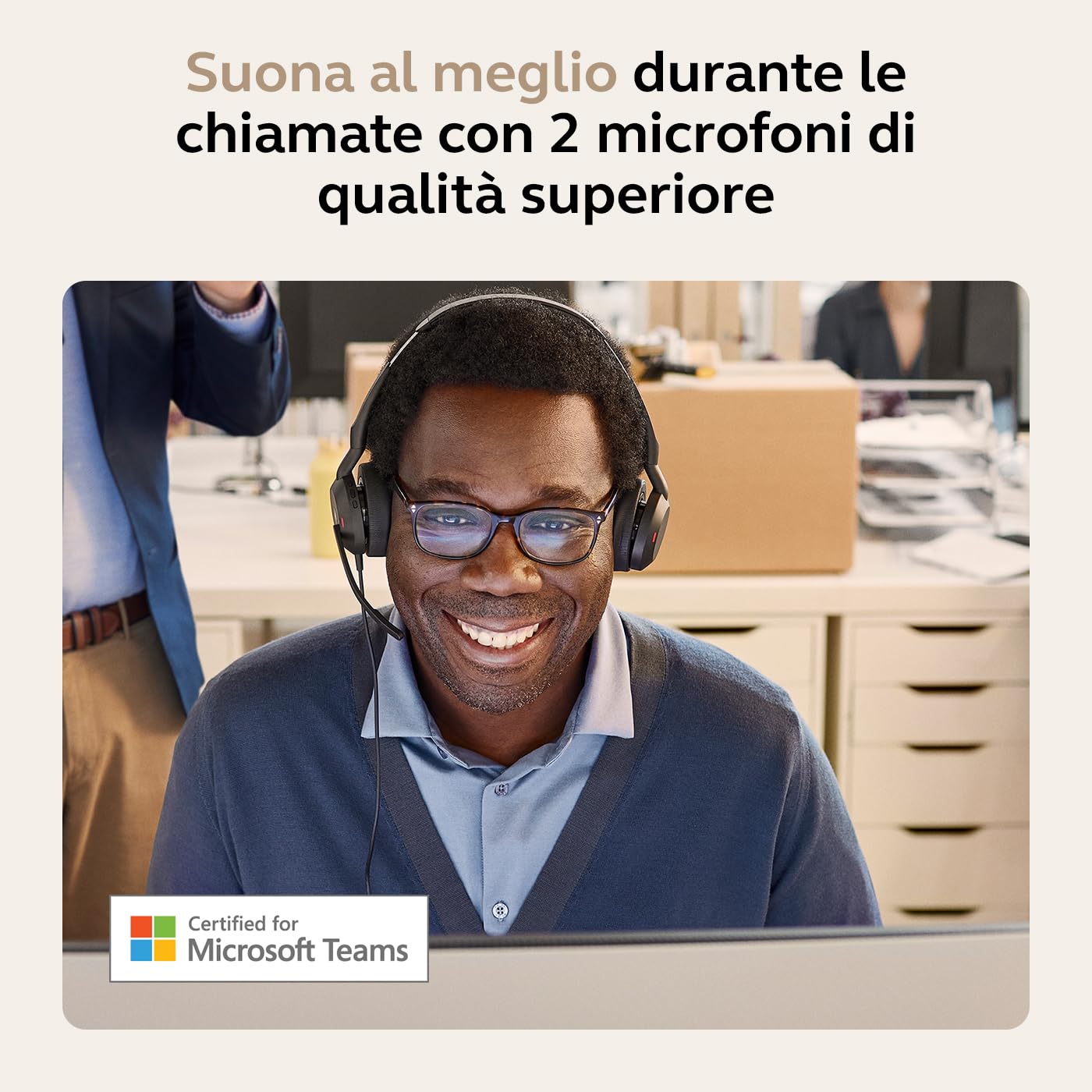 Jabra Evolve2 55 Cuffie Wireless Stereo con tecnologia Jabra Air Comfort, USB-A dongle, Ottimizzato per Microsoft Teams, Stereo, Senza Supporto