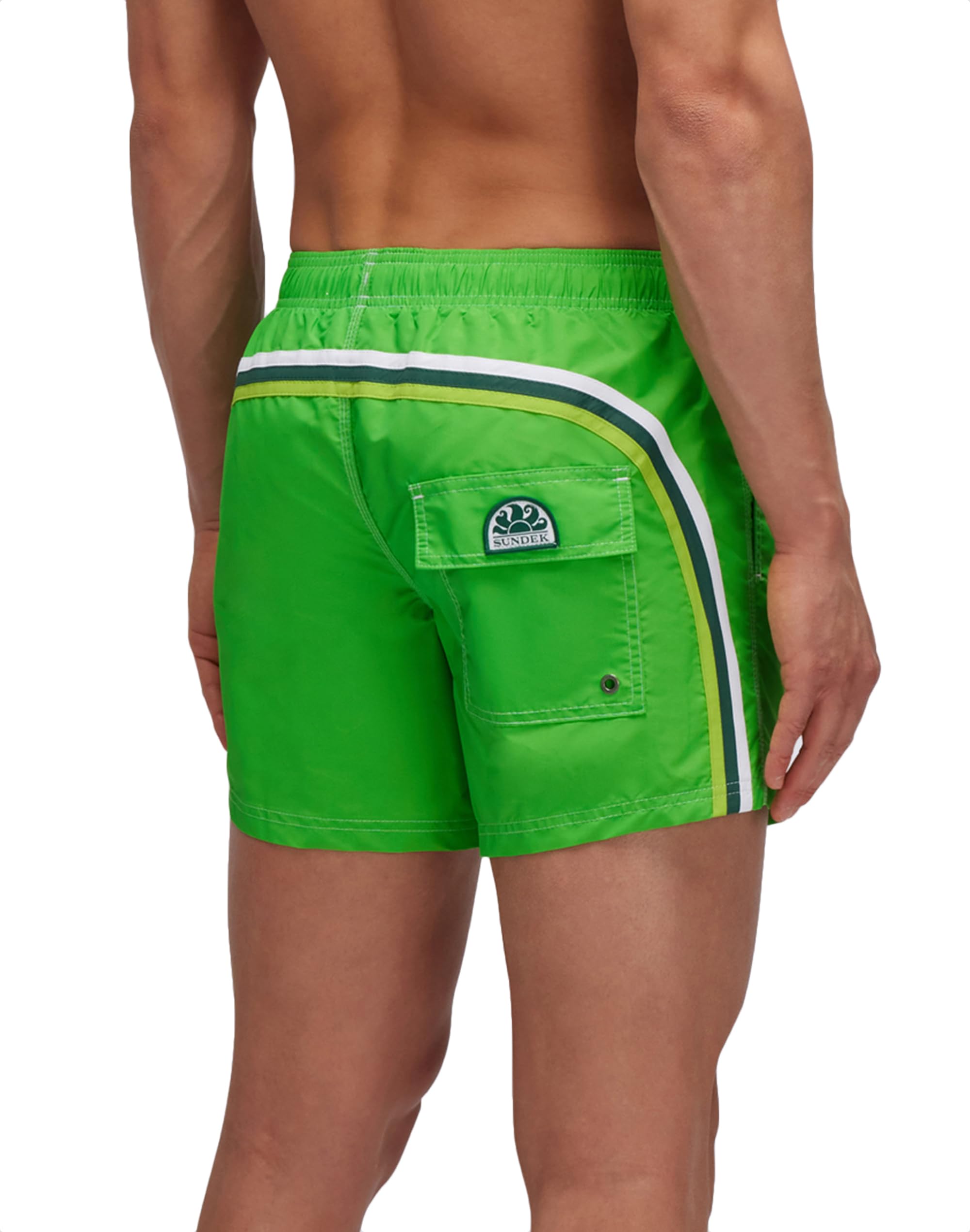 SUNDEK Mens Elastic Waist Boardshort, Swim Trunks 14" Length 5" Inseam, A1801 - Lawn, L