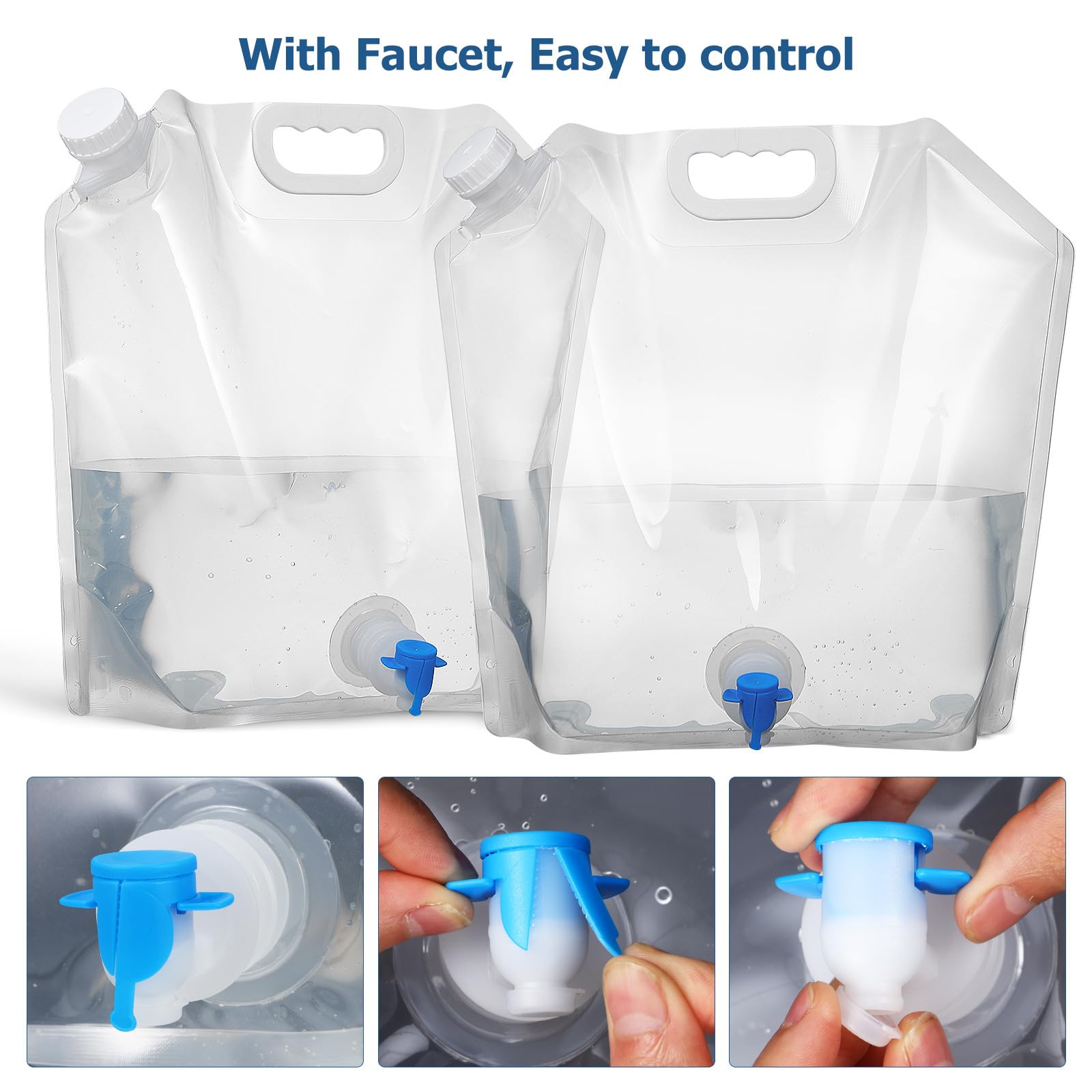 4 Stück Klappbare Wasserbehälter mit 10l Kapazität und Ausgießer Faltbare Wasserflasche aus Pe mit Tragegriff für Sommerferien Camping und Outdoor
