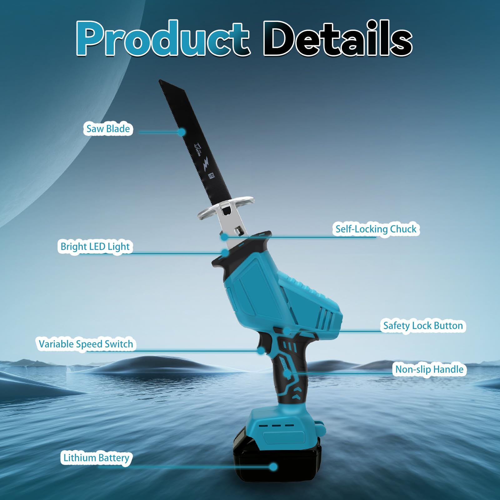 Scie Alternative Sans Fil 18V Compatible Makita - Scie Sabre Avec 2 Batteries, LED Et Verrou Sécurité