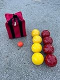 BuyBocceBalls Listing - Made in USA, Premium Quality Tournament Bocce Set - 110mm Yellow and Red Balls, Nylon Bag, 998 Grams (2 lbs. 3.2 oz.). Various Bag Colors