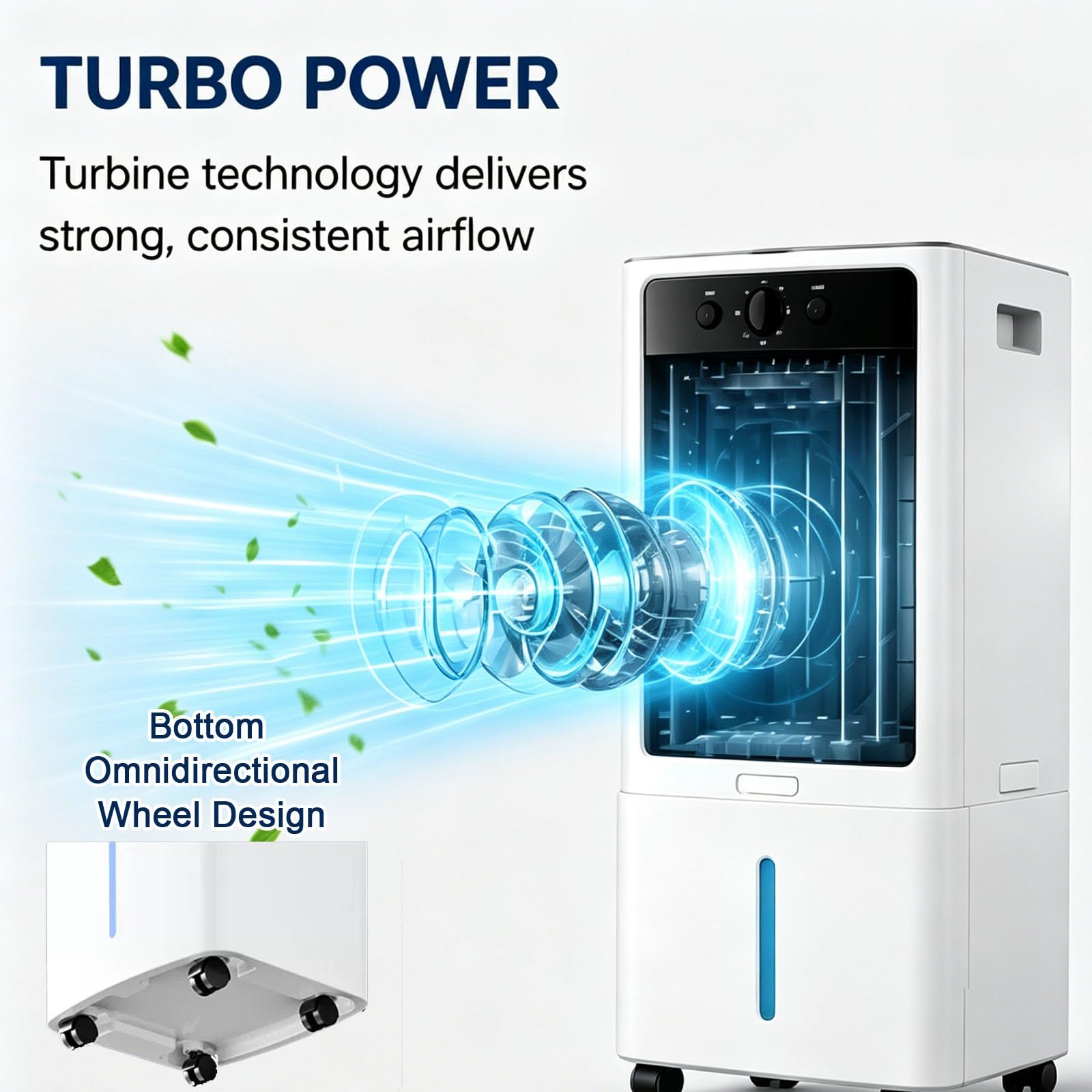 Aire Acondicionado Sin Tubo con Ruedas, Depósito de 10 L, 3 Velocidades, Diseño Desmontable, Ventilador Aire Frio para Dormitorio y Oficina