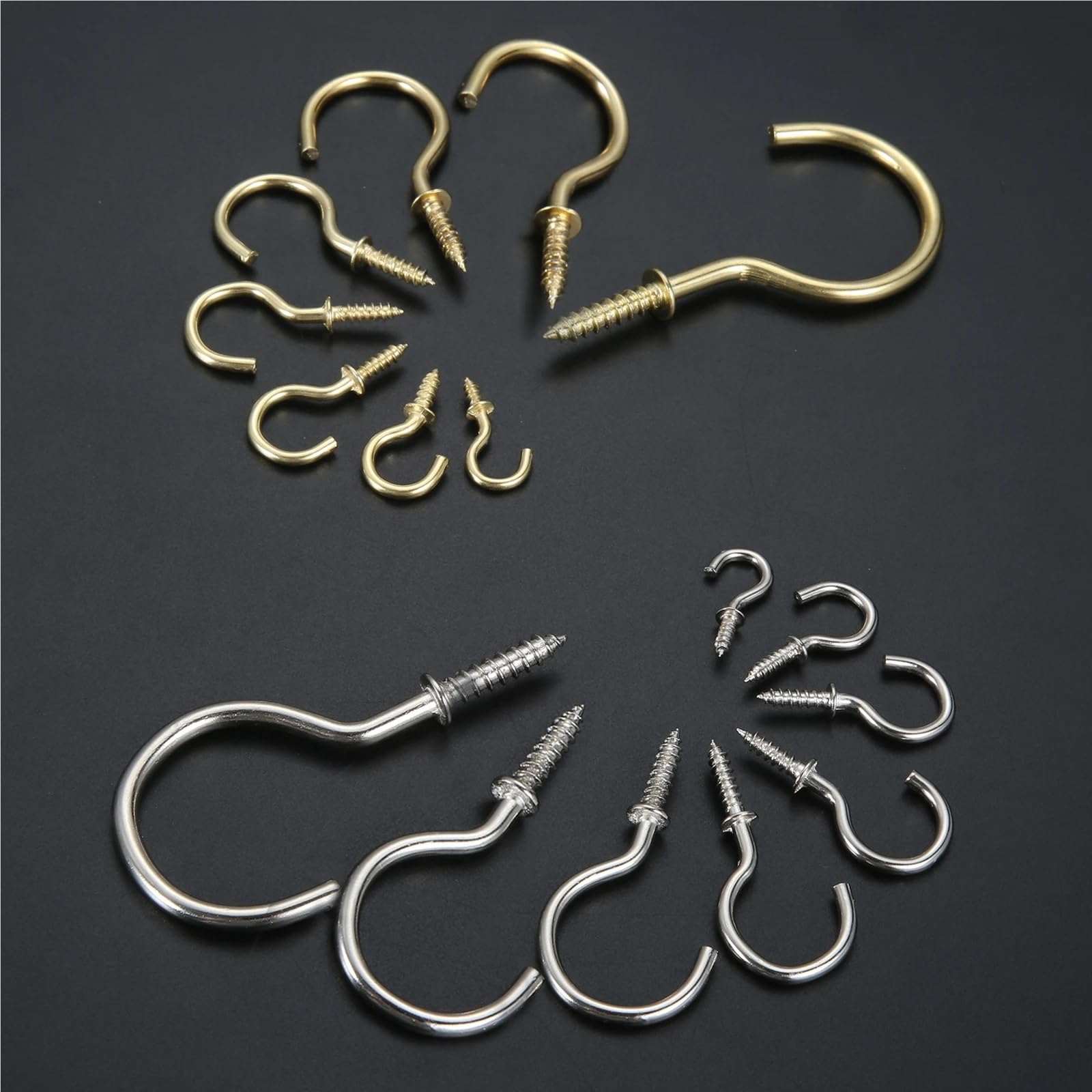 Metalowe haki sufitowe, Wkręcane haki ścienne z oczkiem 100 szt. Wielokolorowe 20-38 mm Wewnątrz, na zewnątrz(Gold,23mm)