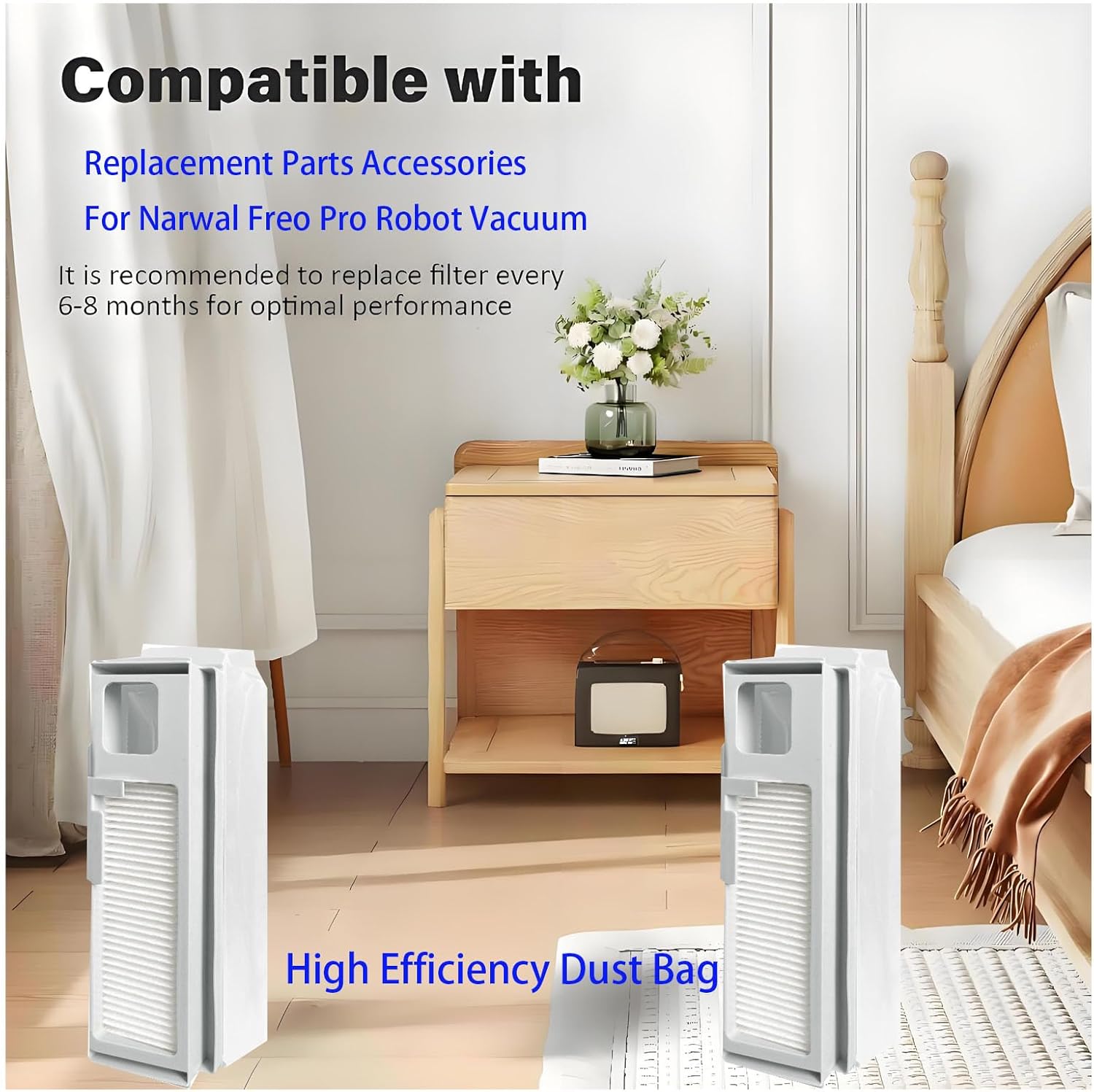 Replacement Accessories kit For Narwal Freo Pro Robot Vacuum Cleaner, pats 1 Main Brush,4 Mop Pads,4 Side Brushes, 2 Hepa Filters,2 Dust Bags Spare Attachments