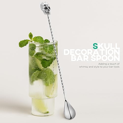 Miniatura 3 de Homestia Cuchara de barra de calavera de acero inoxidable de 12 pulgadas, herramienta de barra plateada para bar barman hombres y mujeres, Acción de
