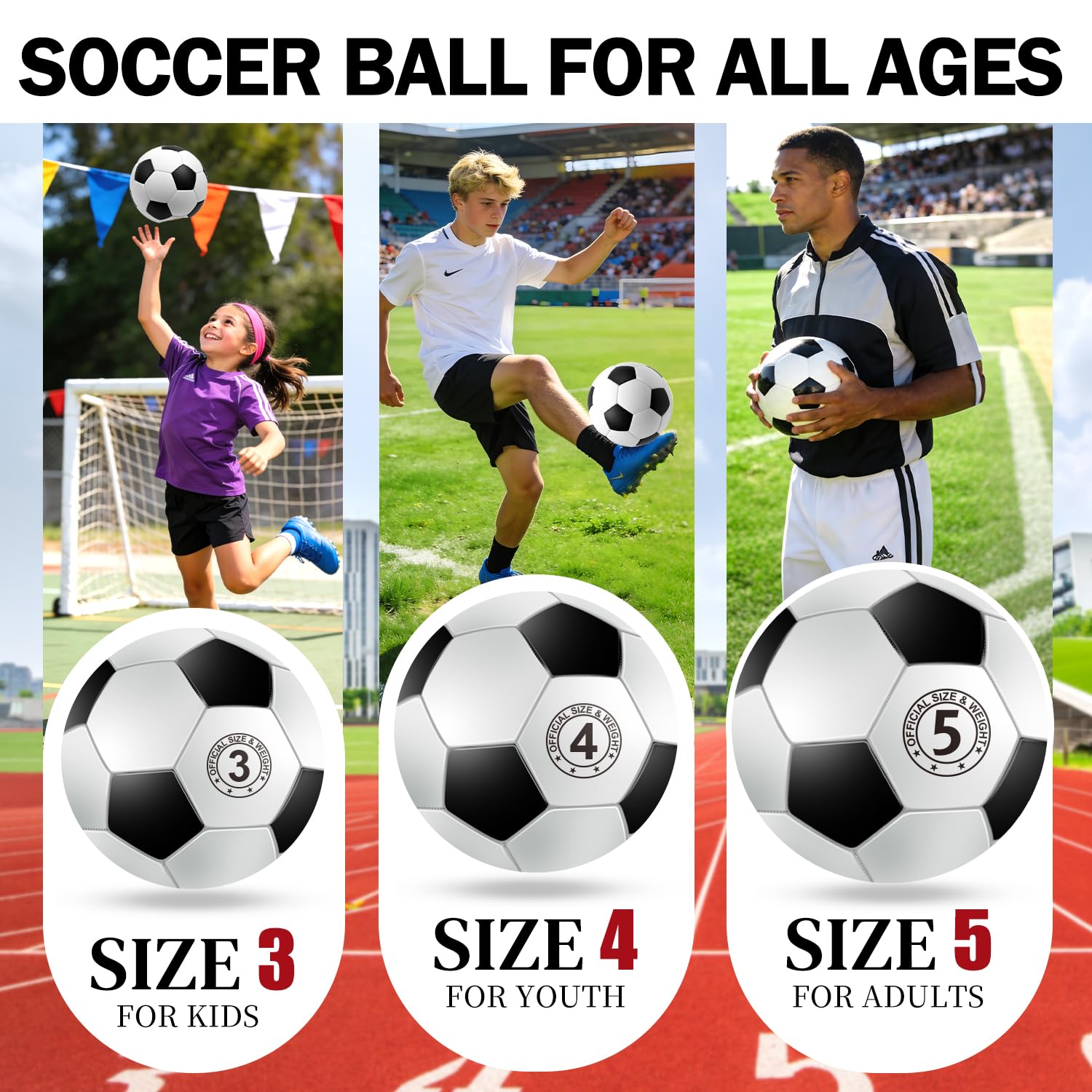 jiaonun 6 Stück Fußballbälle Größe 3/4/5, klassisch, schwarz und weiß, für Kinder, Jugendliche und Erwachsene, drinnen und draußen, mit Pumpe