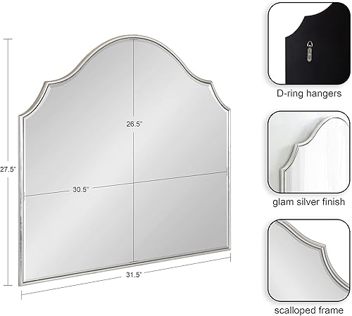 Miniatura 2 de Kate and Laurel Leanna Glam - Espejo de pared con arco horizontal ancho 28 x 32 pulgadas plateado sofisticado espejo de tocador de baño con