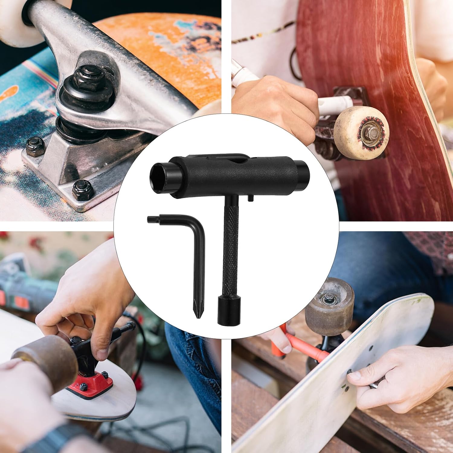 Zerodeko Portable T Tool for Skateboard Screwdriver and Wrench One Black Skateboard Accessory for Repair Maintenance and Assembly