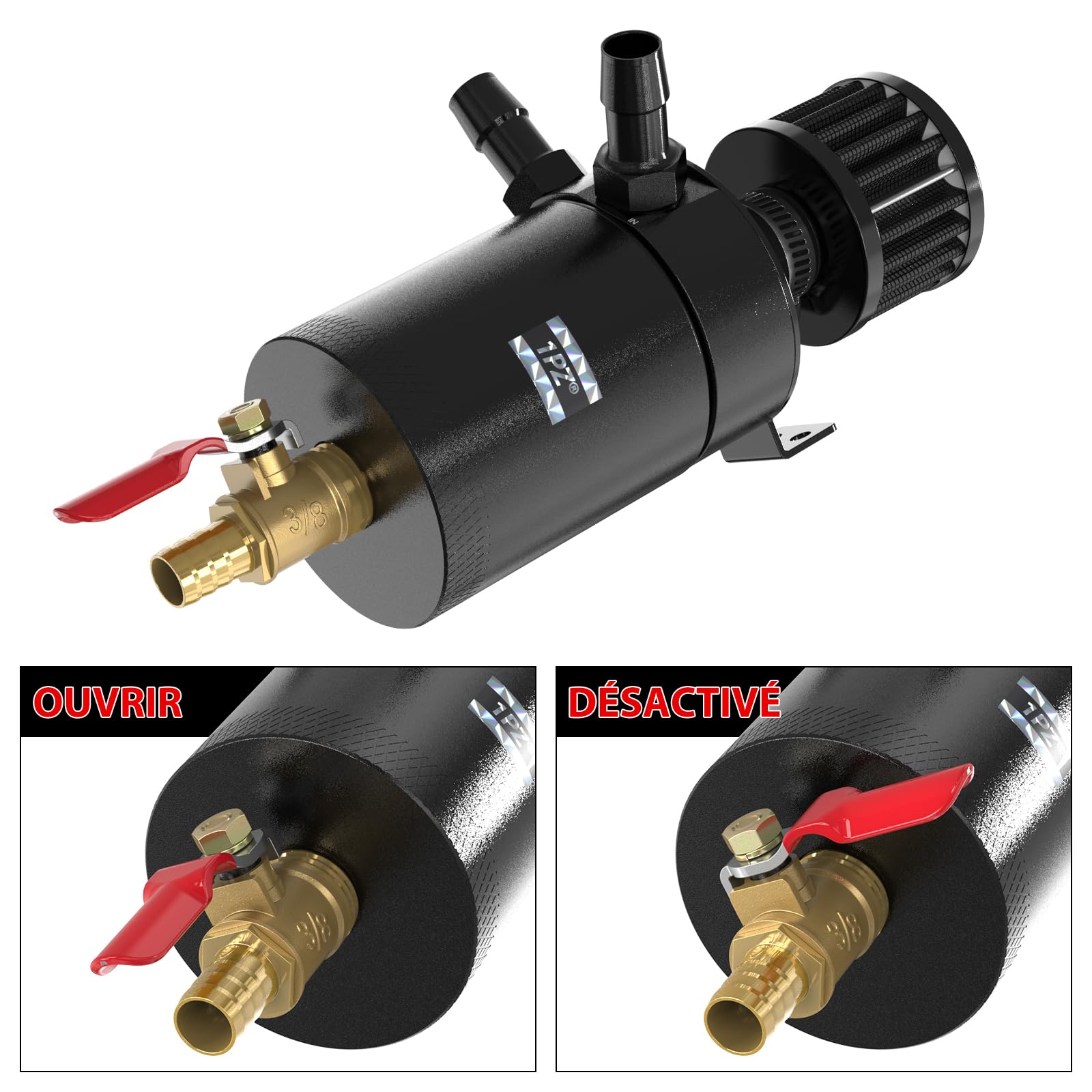 1PZ FR7-RM1 Récupérateur Huile Moteur Universel réservoir de récupération d'huile lcylindrique en Aluminium avec déflecteur et Valve diamètre extérieur 8,7Φ 12,2Φ 14,5Φ avec des Accessoires