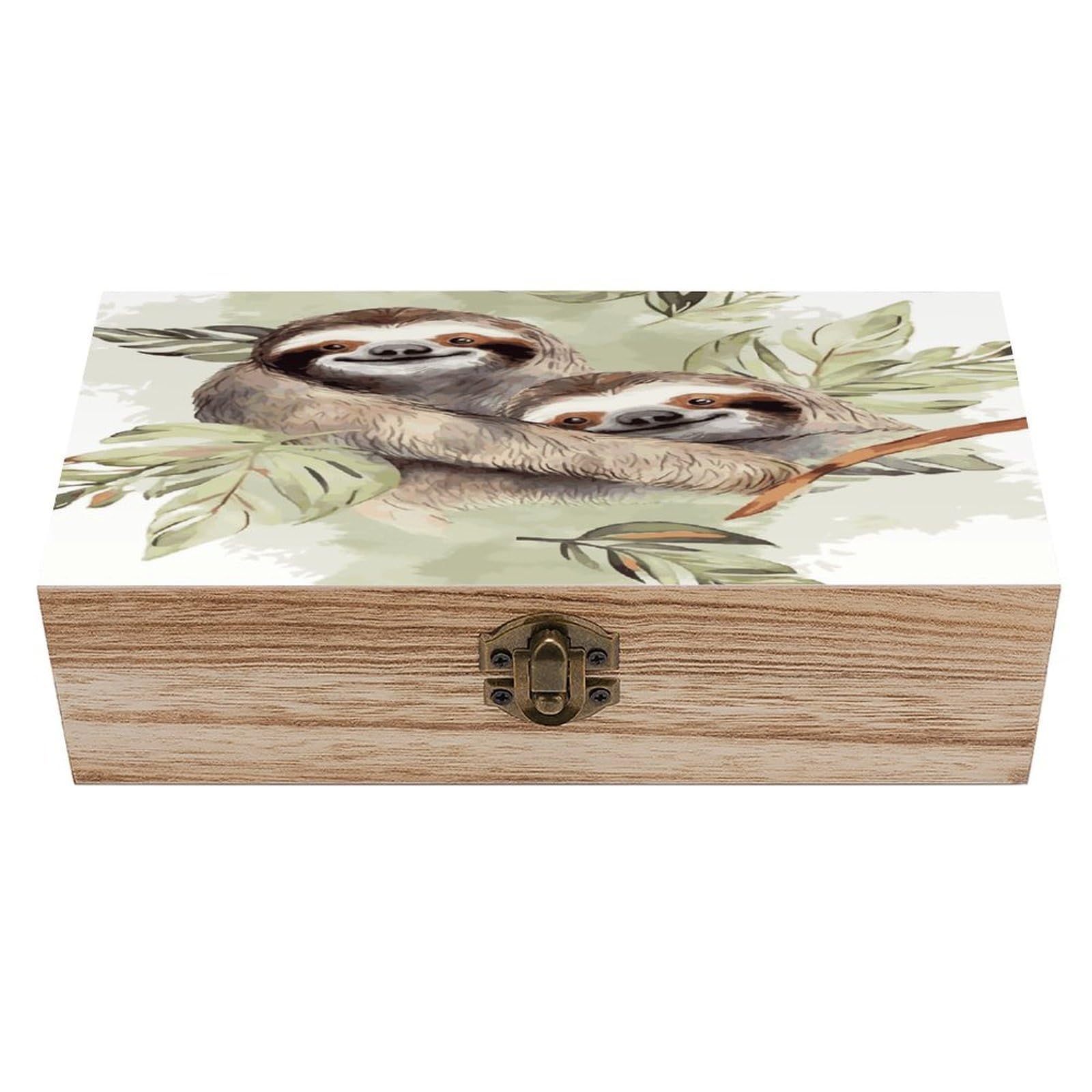 VstaDank Watercolor Sloth Wooden Storage Box Wooden Keepsake Box with A Hinged Lid Fashion Memory Treasure Boxes Decorative Jewelry Case for Crafts Photo Home Decor Wood Gift Box