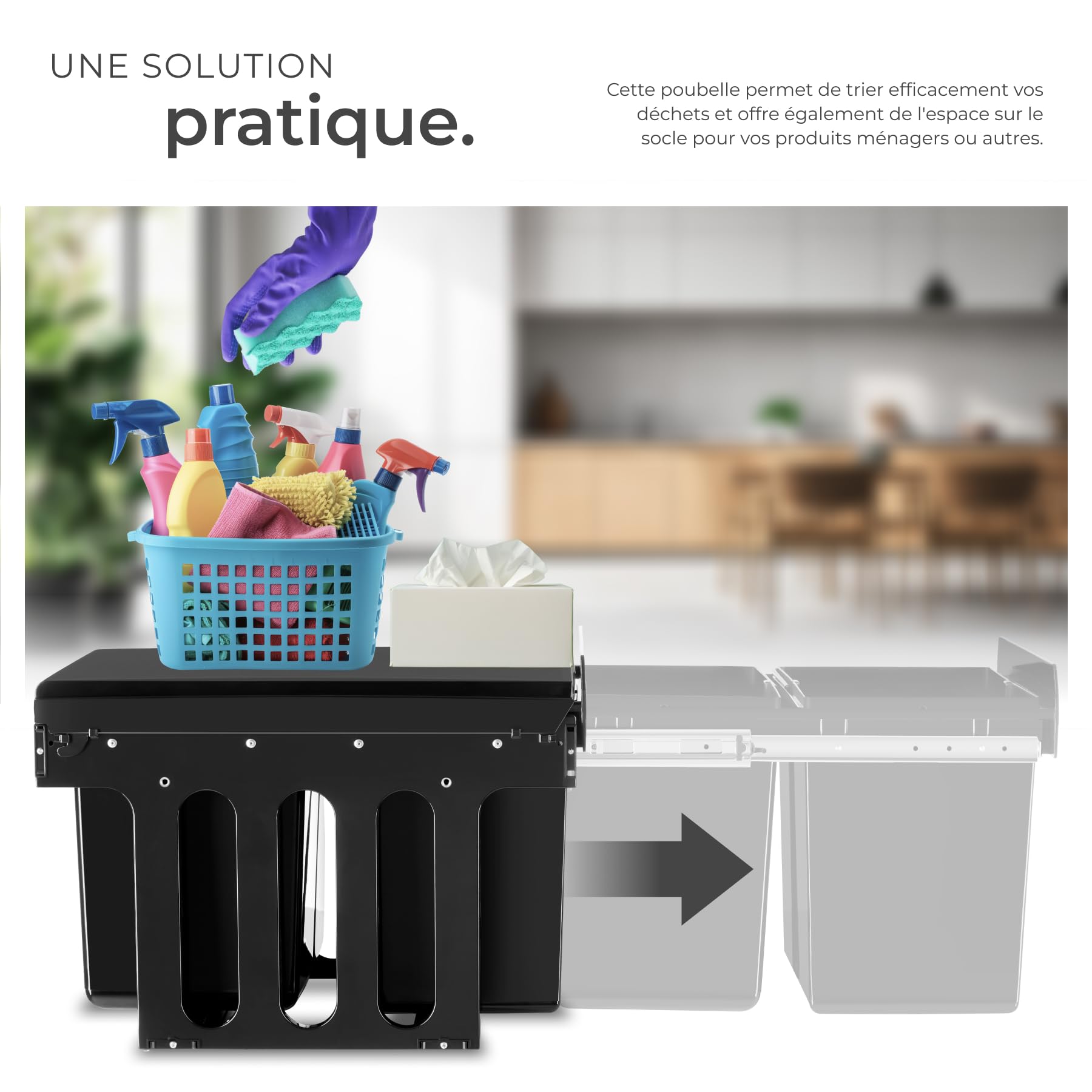 tectake® Poubelle de tri selectif pour Meuble de cuisine Poubelle cuisine Noir Poubelle 2 compartiments 2x15L Poubelle cuisine 30 litres Poubelle sous evier Poubelle encastrable Poubelle plastique