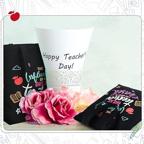 Miniatura 5 de 4 bolsas de lona negra para profesores con bolsillo interior, regalos de agradecimiento para profesores, los mejores regalos, bolsa de mano con cita