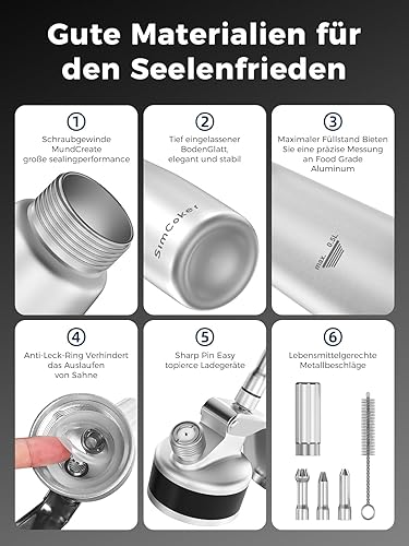 Miniatura 2 de SimCoker Dispensador de crema batida, batidor de crema de aluminio de 16.9 fl oz1 pinta, 3 boquillas de decoración culinaria de acero inoxidable, 1