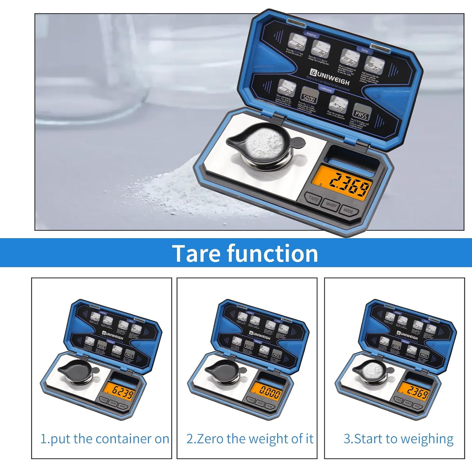 UNIWEIGH Milligram Scale,50g/0.001g Precision Scale with 50g Cal Weight