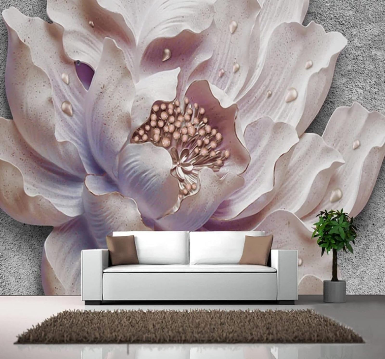 XLMING Three Dimensional Relief Beautiful Pink Peony 3D Wallpaper Luxury Home Dining Decor Paste Sofa Living Room The Wall for Bedroom Mural-350cm×256cm