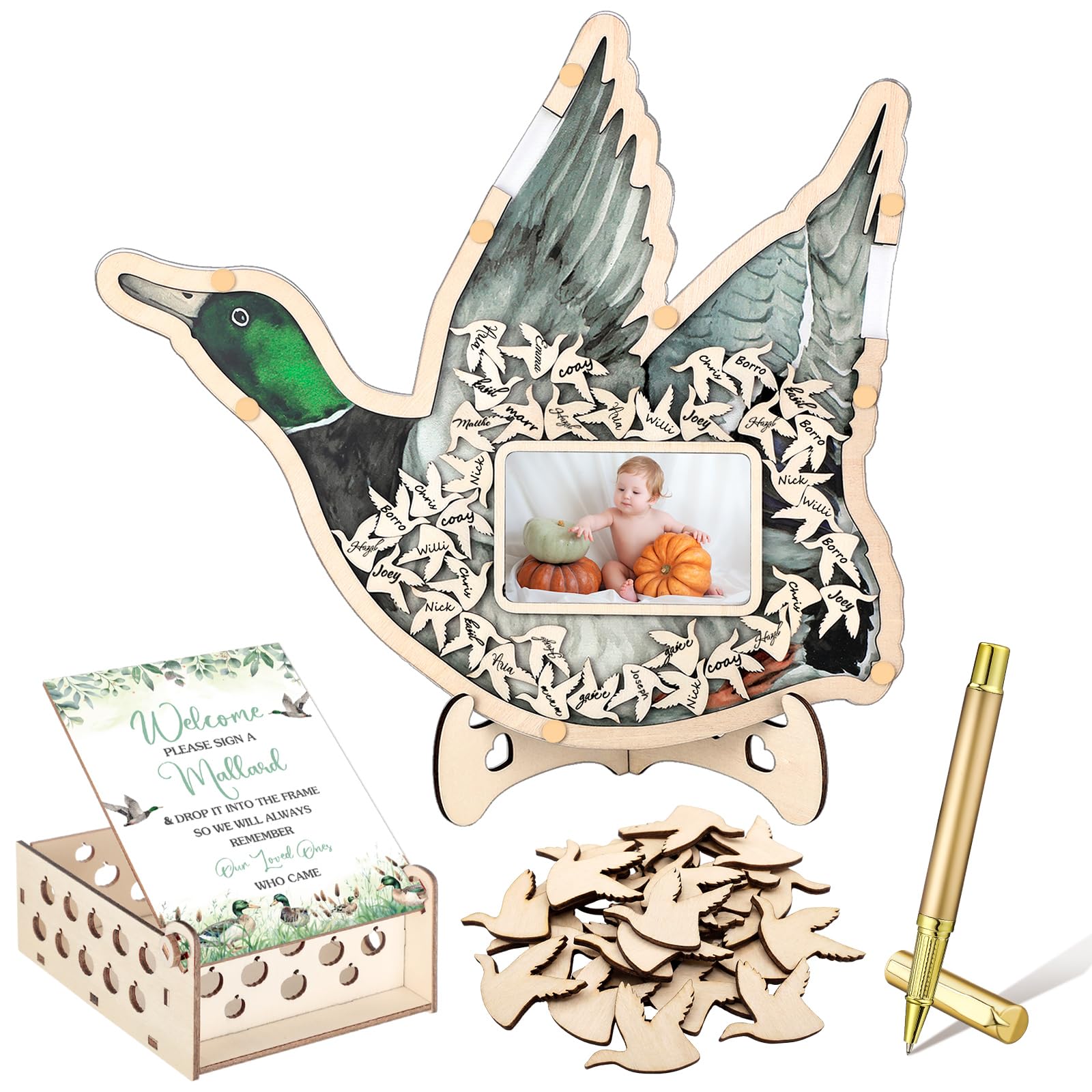 Wenqik 63 Pcs Mallard Duck Baby Shower Guest Book,Green