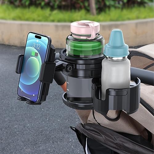 Miniatura 4 de Portavasos universal 4 en 1 para cochecito Soporte ajustable para taza individualdoble y teléfono, giratorio de 360, agarre de silicona
