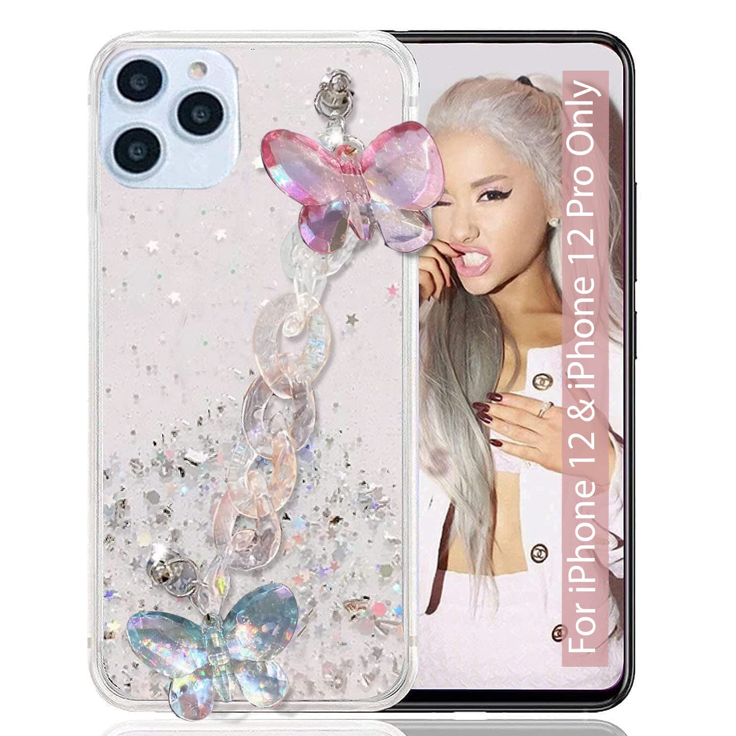KC Back Cover for Apple iPhone 12 & Apple iPhone 12 Pro, Non Moving Dry Fixed Glitter Luxury Shiny Butterfly Wrist Bracelet Chain Holder Soft Silicone Case (Transparent) (B09H5HMQL4) Amazon Price History, Amazon Price Tracker