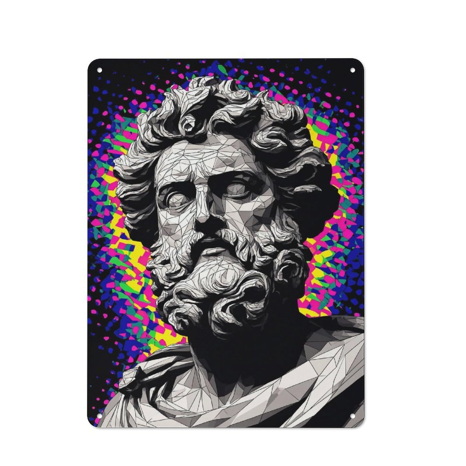 Junmoney Abstract Bust With Vibrant Background Tin Wall Plaque 40X30cm With For Home Office Or Studio, For Home Office Decor Fans