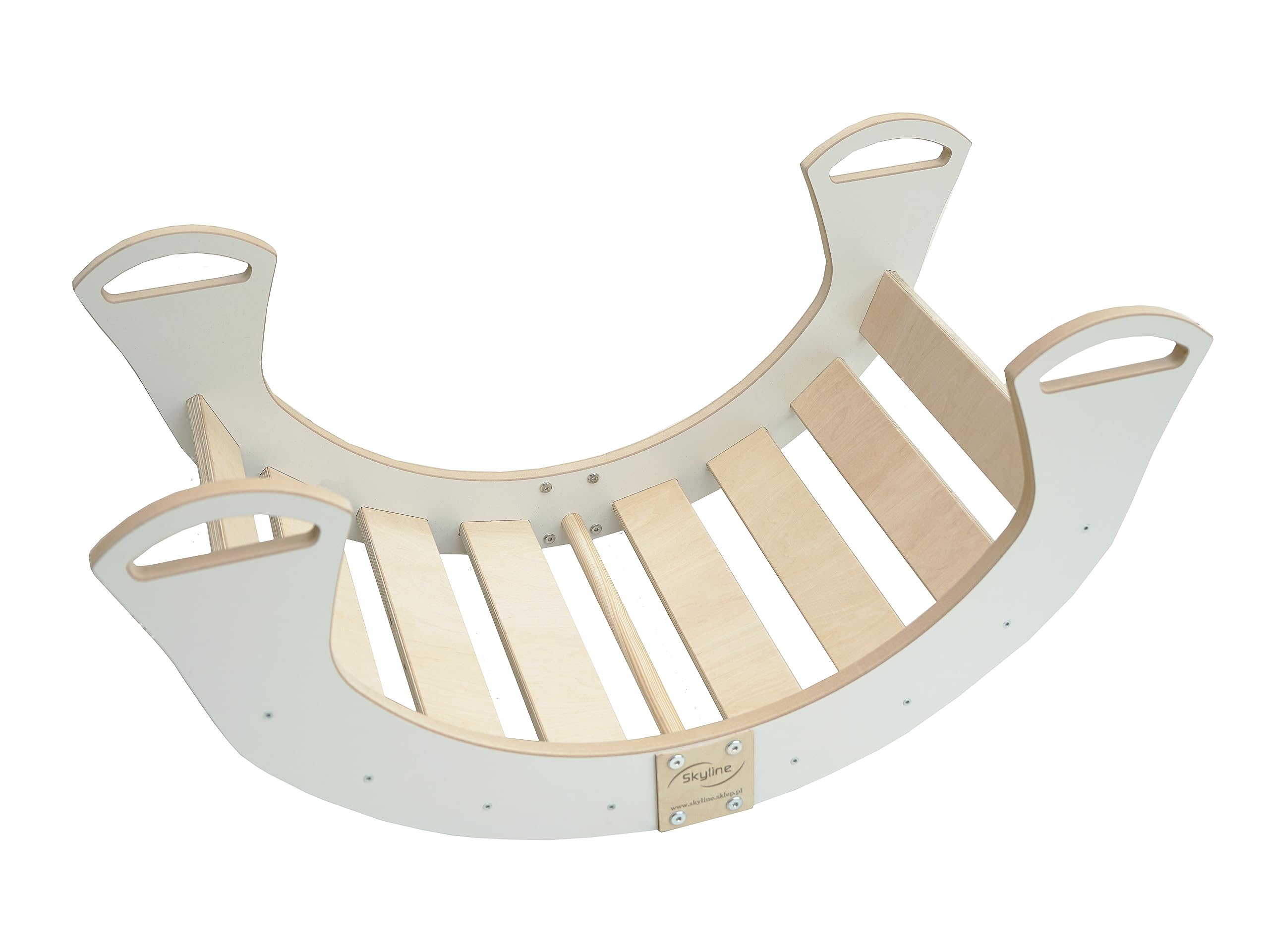 Skyline Altalene di equilibrio in legno tunnel gioco arco da arrampicata montessoriano per bambini fatto a mano dondolo montessori scivolo con altalena con cuscino M Effetto Bianco/Navy blu
