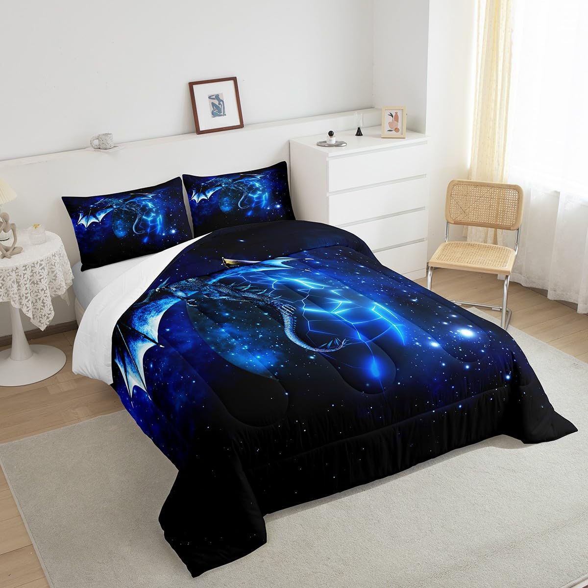 Loussiesd Galaxy dragons quilted bed children chic outer space starry sky duvet Single jungle animals dragons for boys children teenagers bedroom decor blue black 4-seasons duvet - Image 3