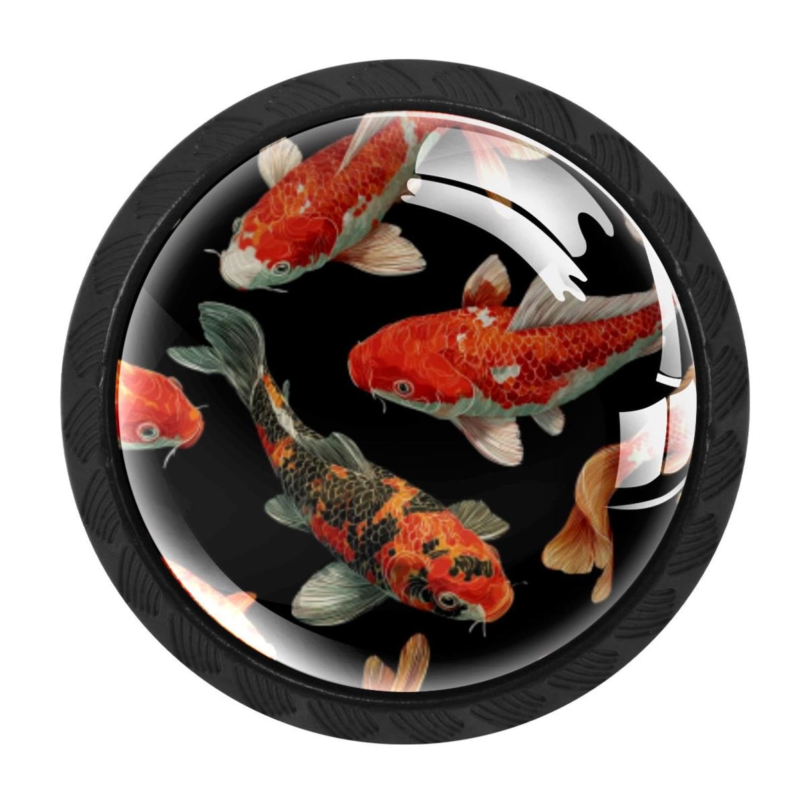 CHENZZZZ 4 Pack Fish. Koi Carp (1) Kitchen Cabinet Knobs Drawer Knobs Dresser Knobs Matte Black Zinc Knobs Drawer Pulls Door Knobs Dresser Drawer Handles Knobs for Dresser Drawers
