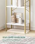 Hzuaneri Bookshelf, Book Shelf, Industrial Bookcase with 2 Hooks, Coner Shelf Storage Organizer for Home Office, Living Room, Bedroom, Kitchen, 6-Tier White-Gold BC10713G