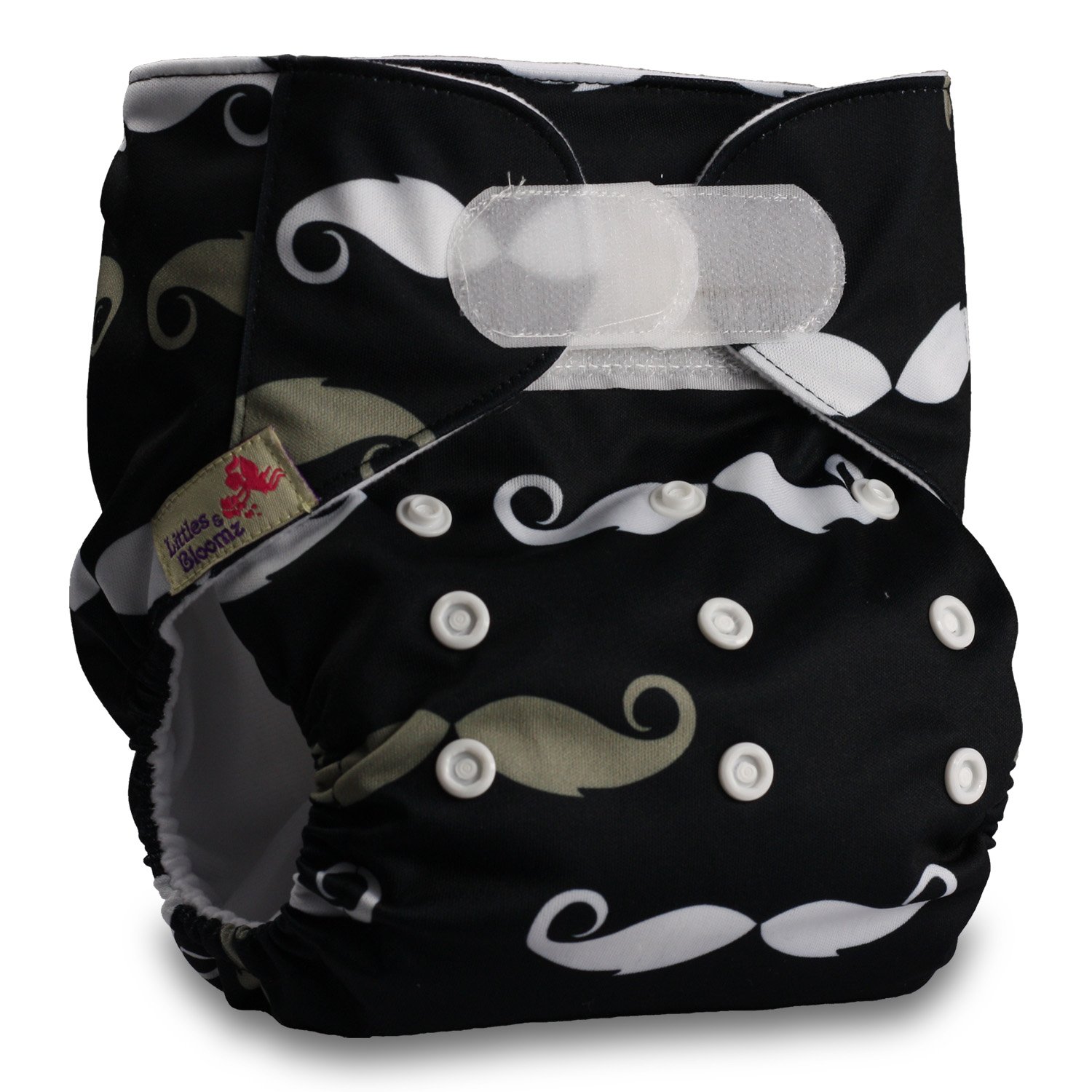 Littles & Bloomz, Reusable Pocket Cloth Nappy, Fastener: Hook-Loop, Set of 1, Pattern 27, with 2 Bamboo Charcoal Inserts