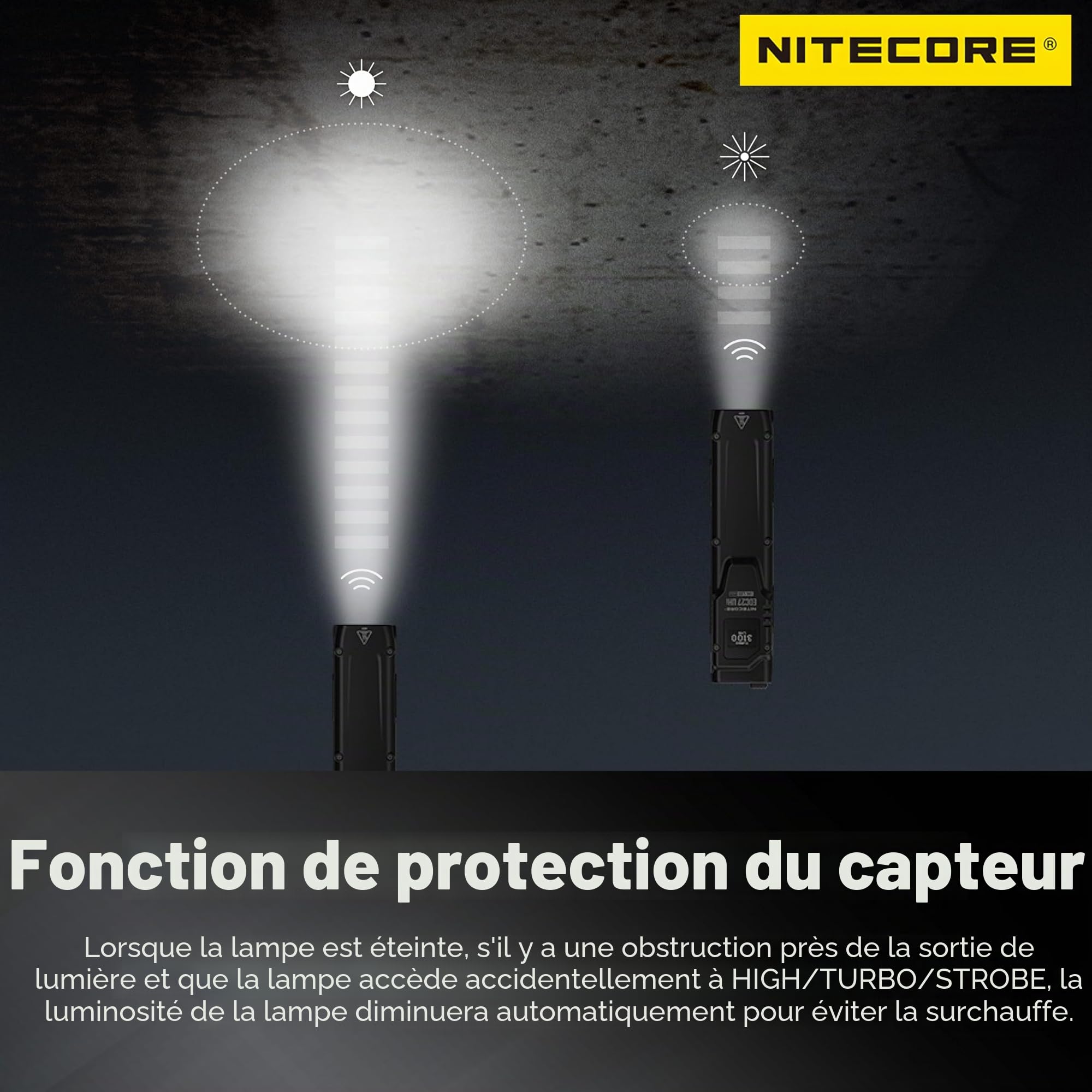 NITECORE EDC27 UHi 3100 Lumen Lampe torche EDC ultra fine haute performance avec porte-clés rétractable, Noir