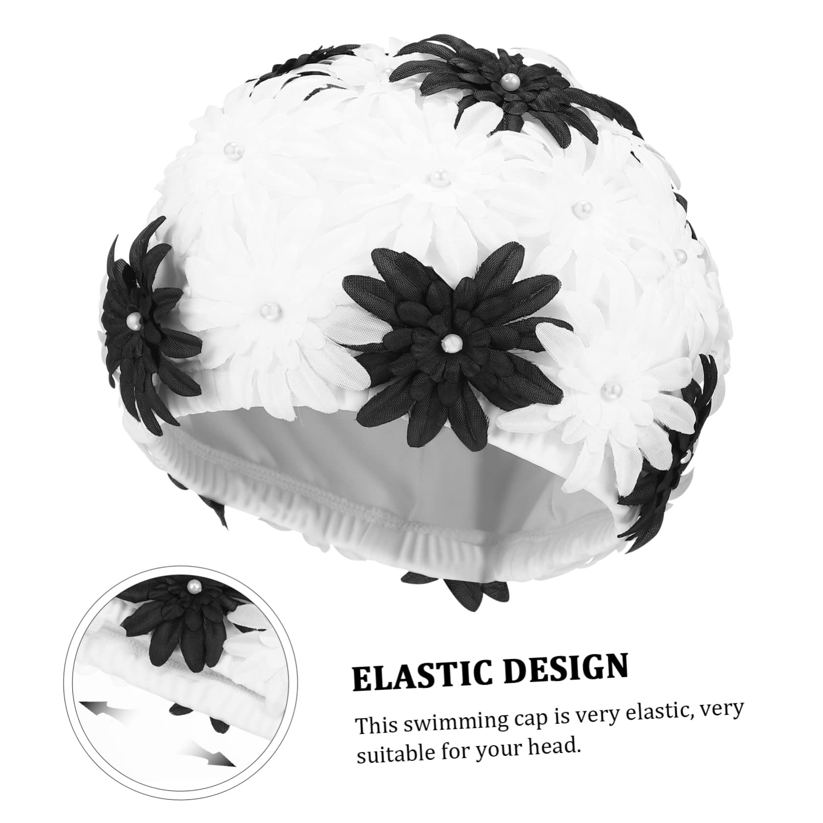 UPKOCH Gorro de Natación Doble Capa para Mujer con Diseño Floral de Perlas Gorro para Actividades Acuáticas y Rafting Sombrero para Exterior y de Blanco y Negro