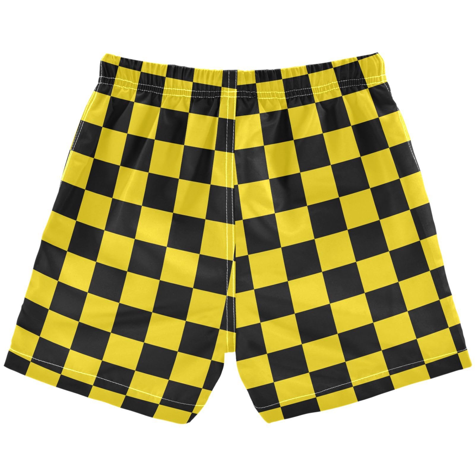 Pigsaly Boys Swim Trunks Bright Black Yellow Checkered Toddler Beach Board Shorts Baby Summer Bathing Suit XL
