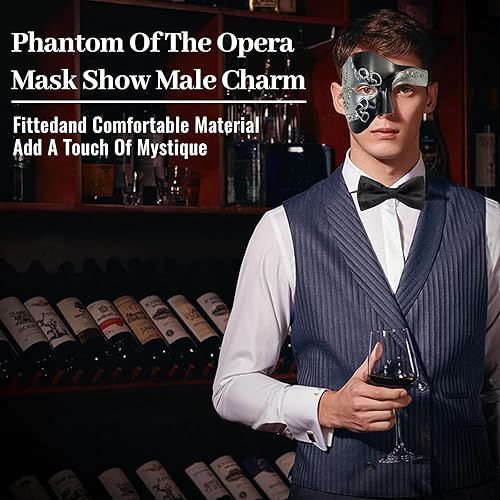 Miniatura 4 de Máscara de mascarada FunMular para hombres, del Fantasma de la Ópera, máscara de media cara con pajarita, máscaras venecianas para fiesta de