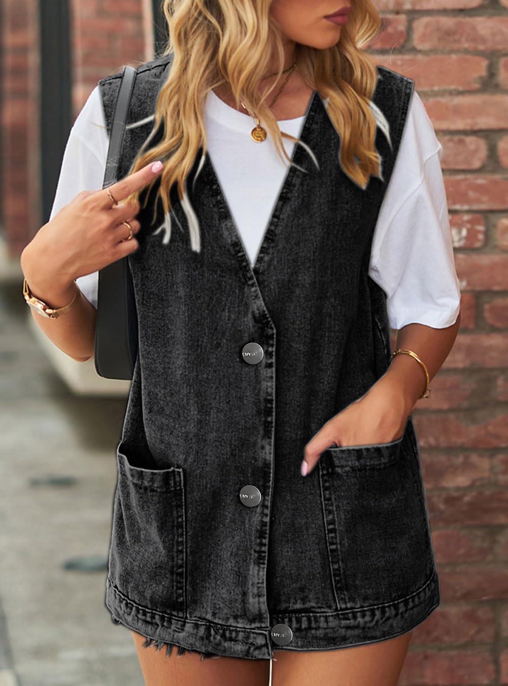 Denim Weste Damen Jeansweste Jeansjacke Oversized Boyfriend Locker Ärmellos Hoodie Jacke Mantel mit Taschen