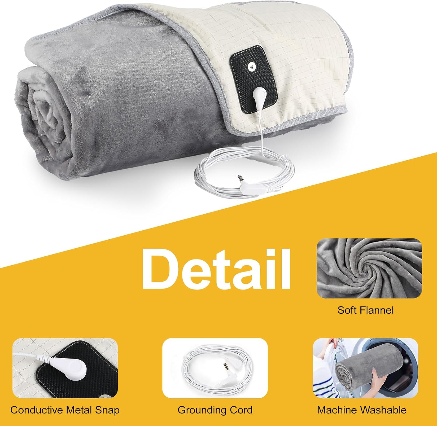 Grounding Blanket for Improving Sleep and Help with Anxiety, Soft Flannel Earthing Blanket Grounding Throw with Silver Fiber Cotton Lining, Earth Grounding Cord Included, Grey 54"x60"