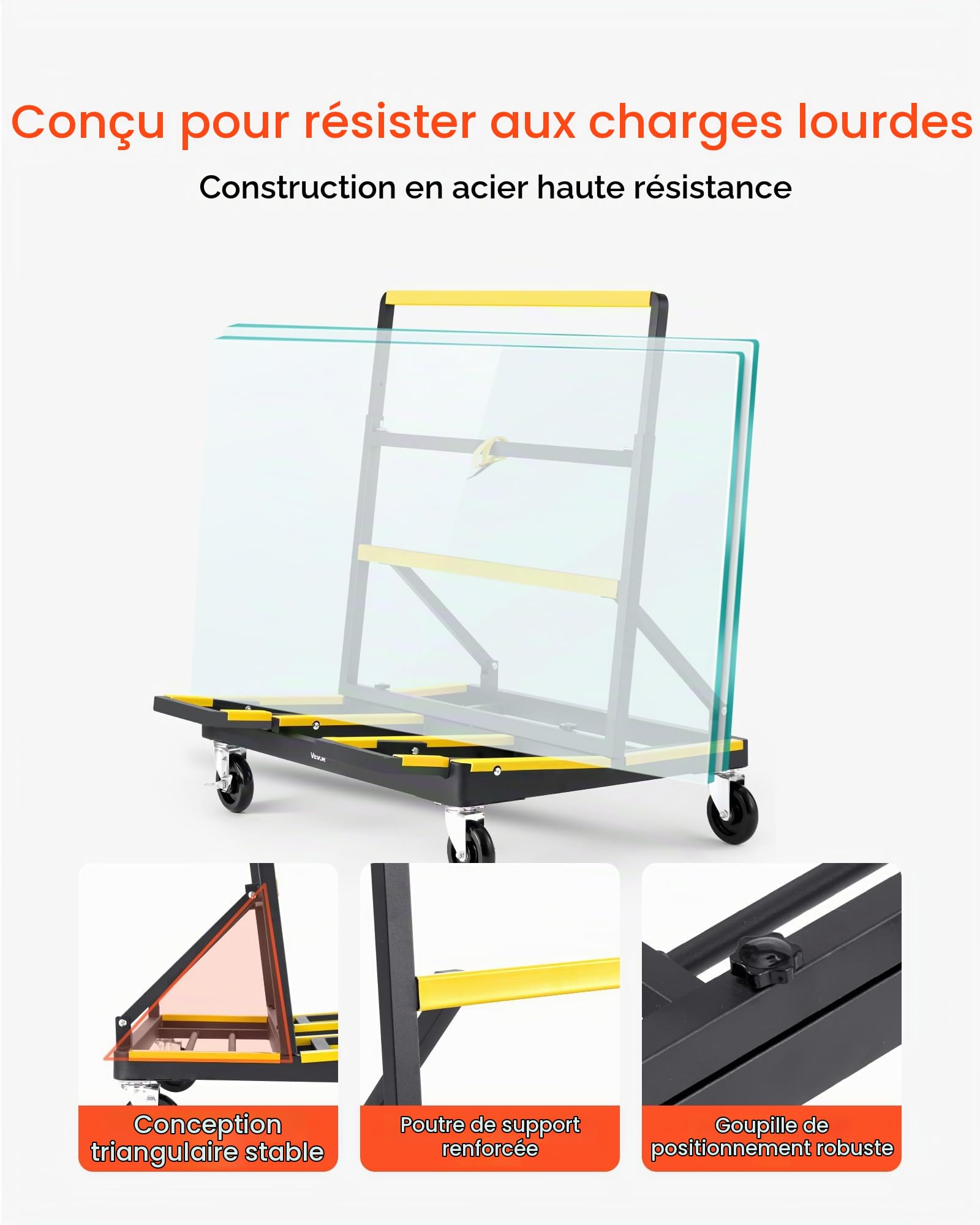 VEVOR Chariot Porte-plaques de Plâtre, Charge 816,5 kg, Chariot Porte-Panneaux de Cloisons Sèches, avec roulettes Pivotantes, Base Extensible, Sangle Arrimage, Bandes Antidérapantes, pour Transport