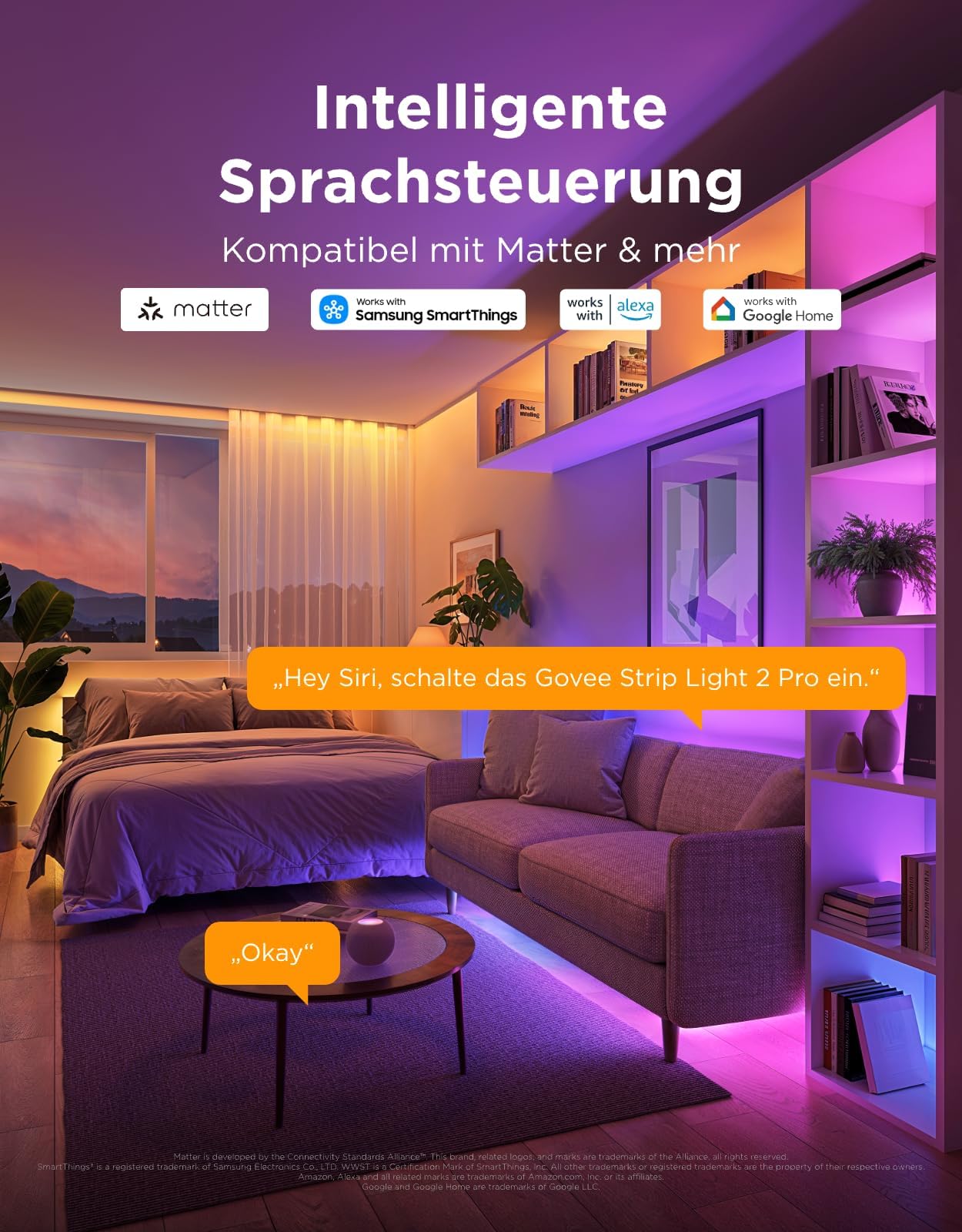 Govee LED Strip Light 2 Pro 10m, Smart RGBIC mit weißes Licht, LED Streifen Funktioniert mit Matter und Google Assistant, DIY-Farbe, App-Steuerung mit Musik Sync, für Wohnzimmer Schlafzimmer