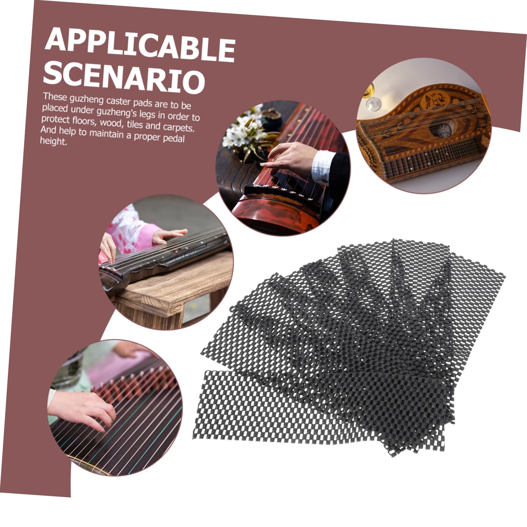 HOMSFOU 2sets Guzheng Pad Piano Mat Skid Floor Mat Easy to Use for Wood Tile Carpet 4pairs*2